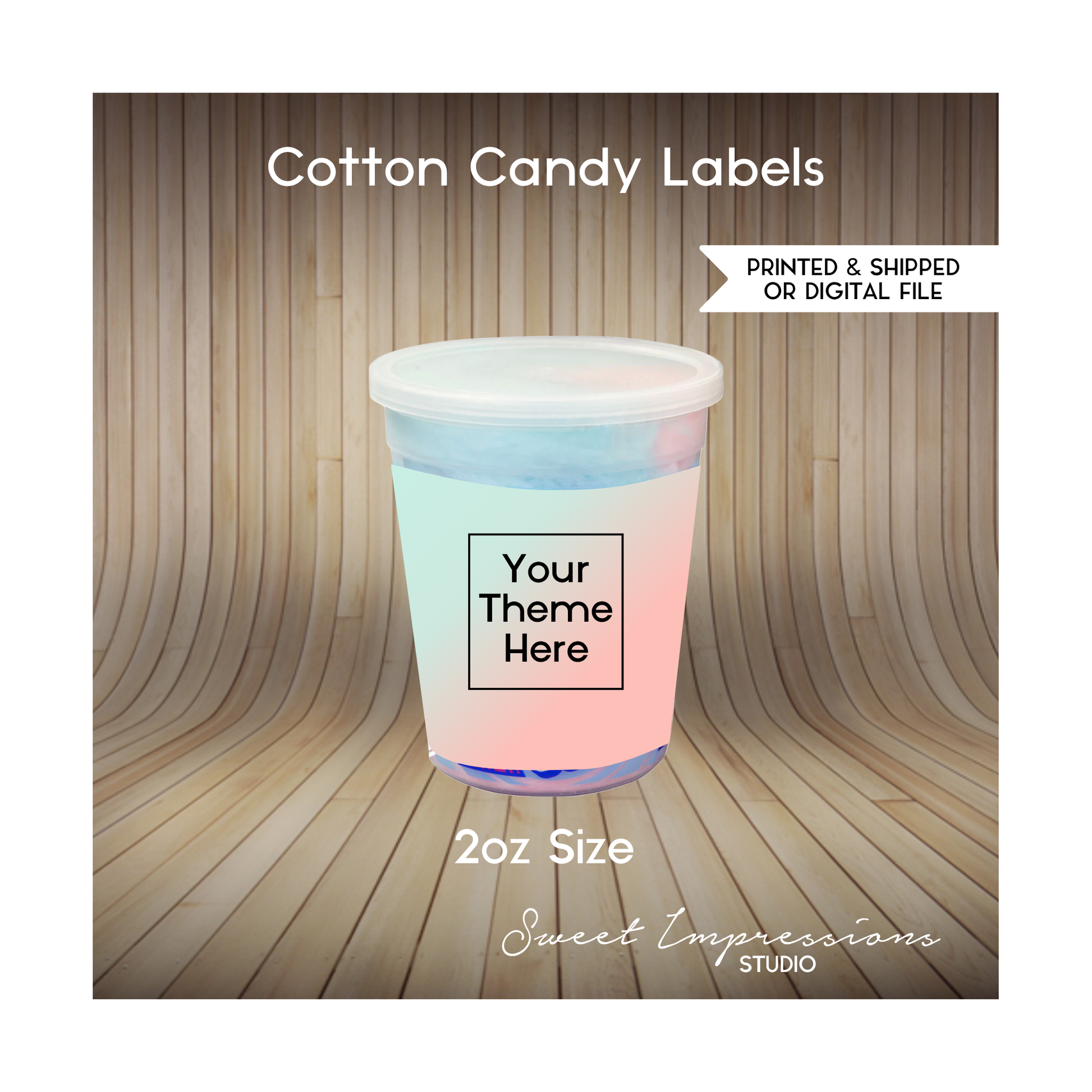 Cotton Candy Tub Label | Custom Prints or Digital File | Birthday, Baby Shower, Wedding Treats | Personalized Party Favors | 2oz Size | ANY THEME