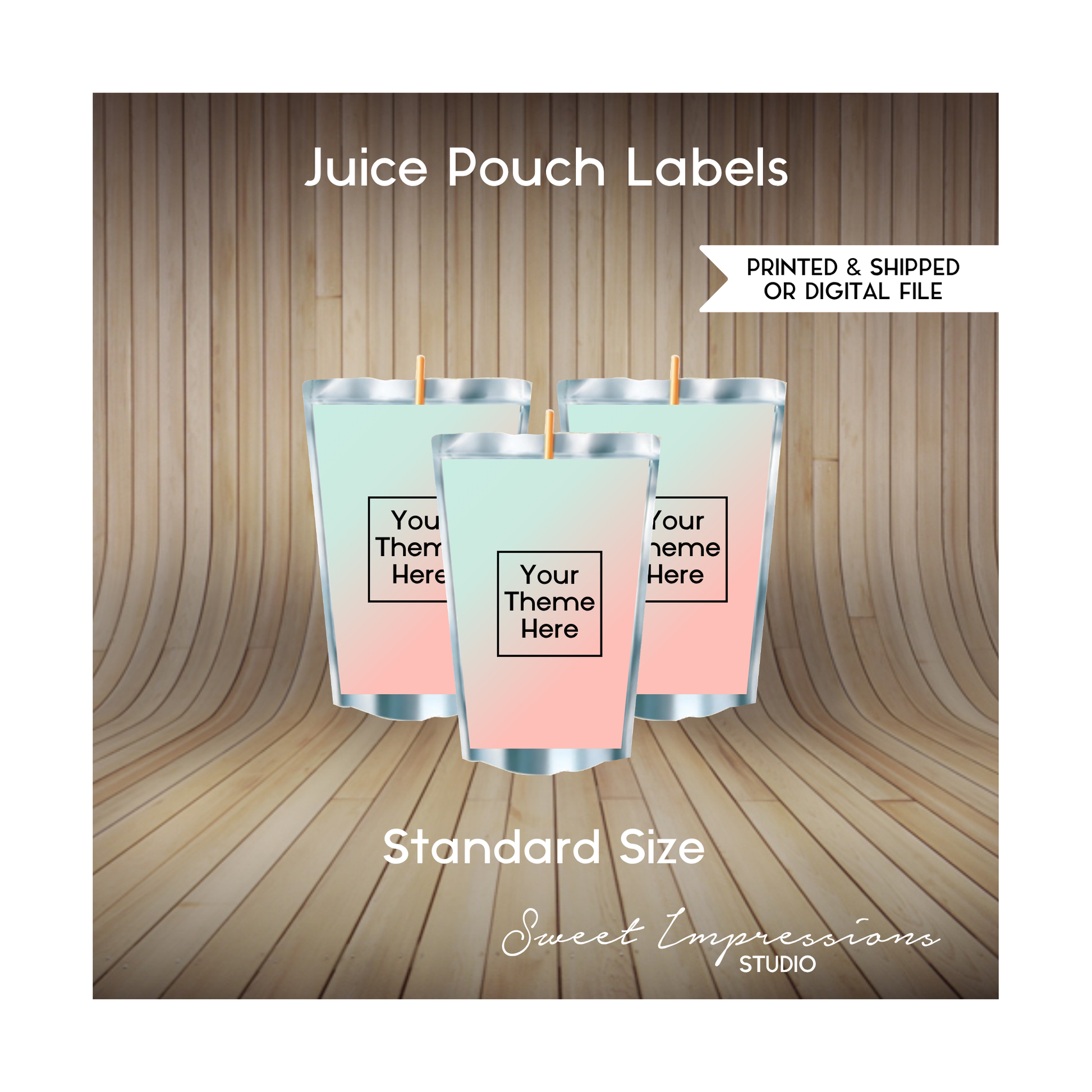 Juice Pouch Labels | Custom Prints or Digital File Labels | Birthday, Baby Shower, Wedding Treats | Personalized Party Favor | ANY THEME