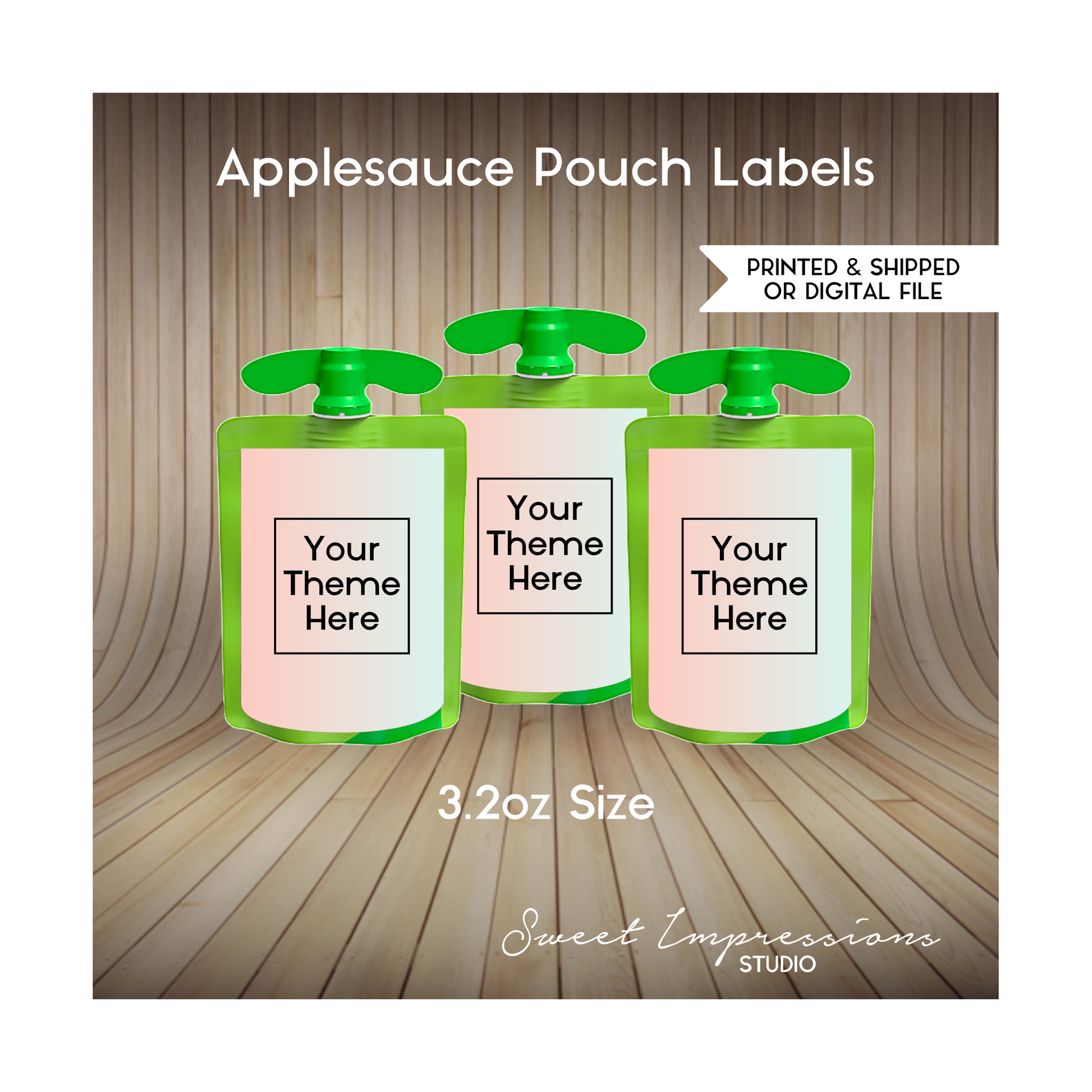 Applesauce Pouch Label | Custom Prints or Digital File Labels | Birthday, Baby Shower, Wedding Treats | Personalized Party Favor | ANY THEME