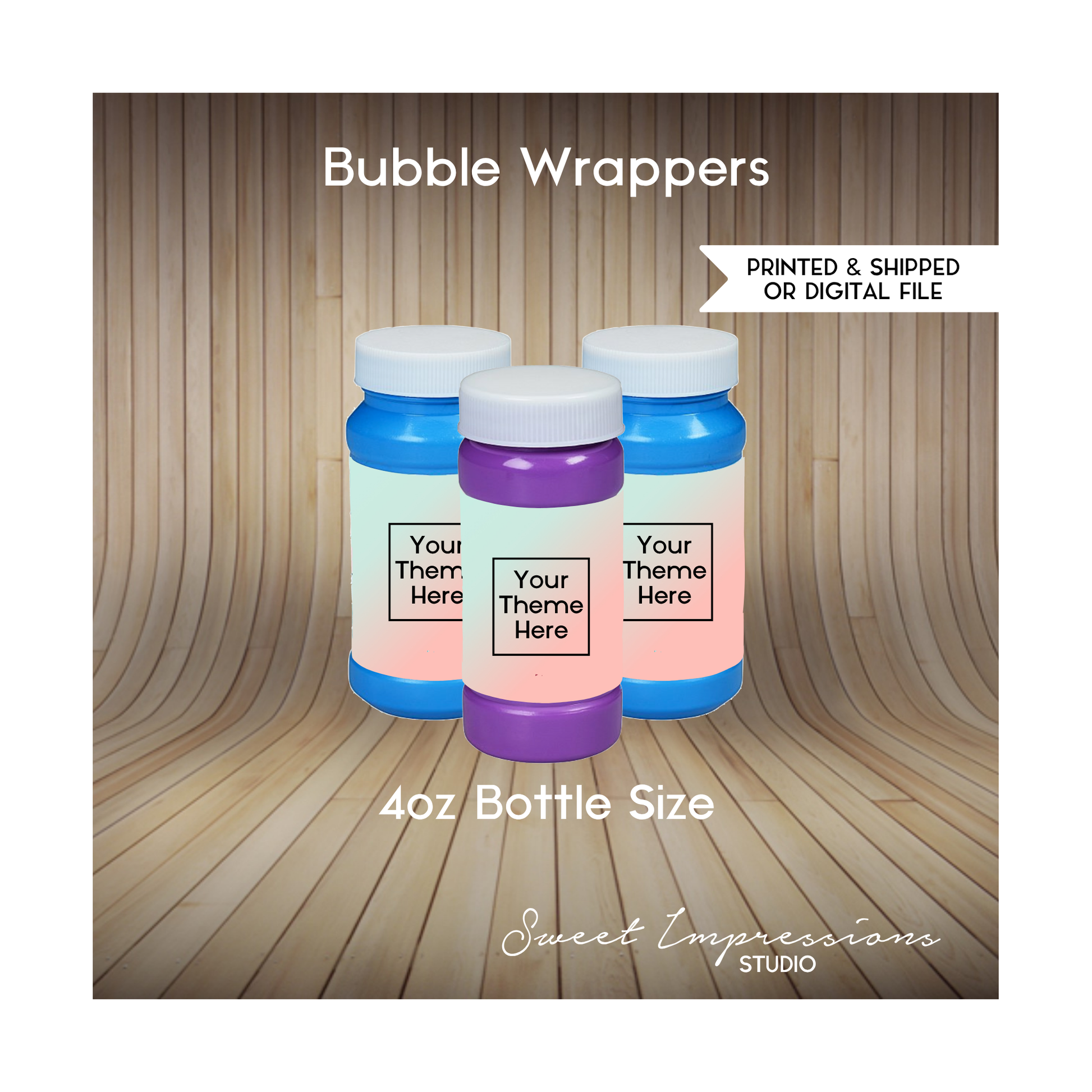 Bubbles Bottle Wrapper | Custom Prints or Digital File | Birthday, Baby Shower, Wedding | Personalized Party Favors | 4oz | ANY THEME (Copy)