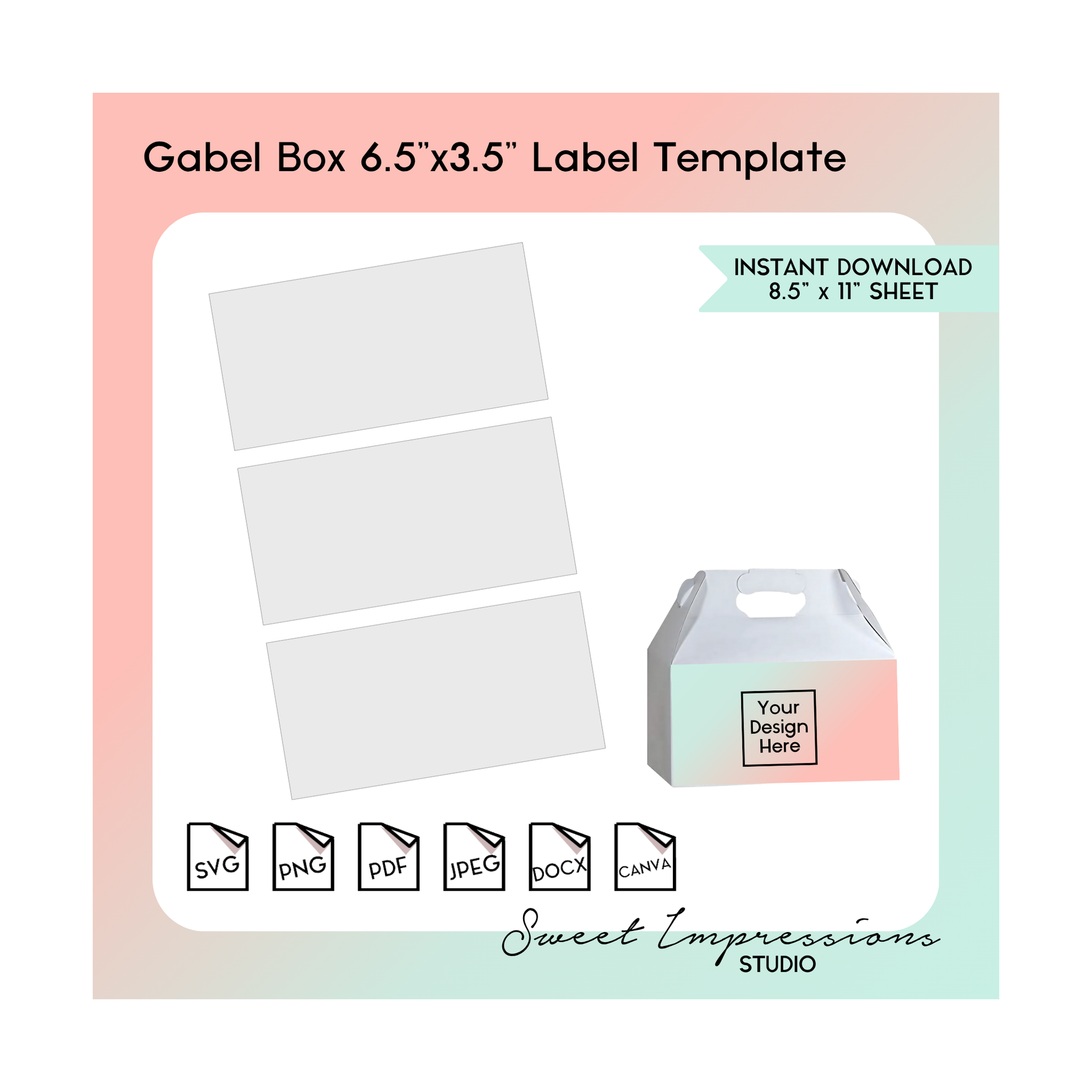 Gable Box Template | Blank Template | svg, png,pdf, jpeg, docx, canva | DIY Printable | 6.5"x3.5" Box Size | INSTANT DOWNLOAD