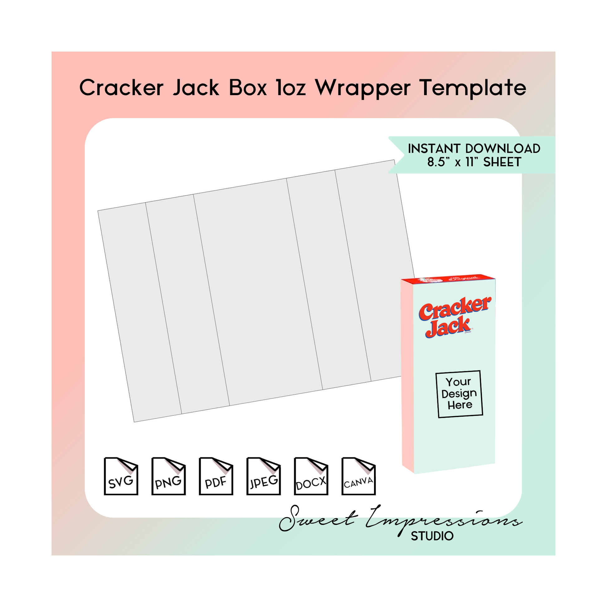 Cracker Jack Box Wrapper Template | Blank Template | svg, png,pdf, jpeg, docx, canva | DIY Printable | 1oz Size | INSTANT DOWNLOAD