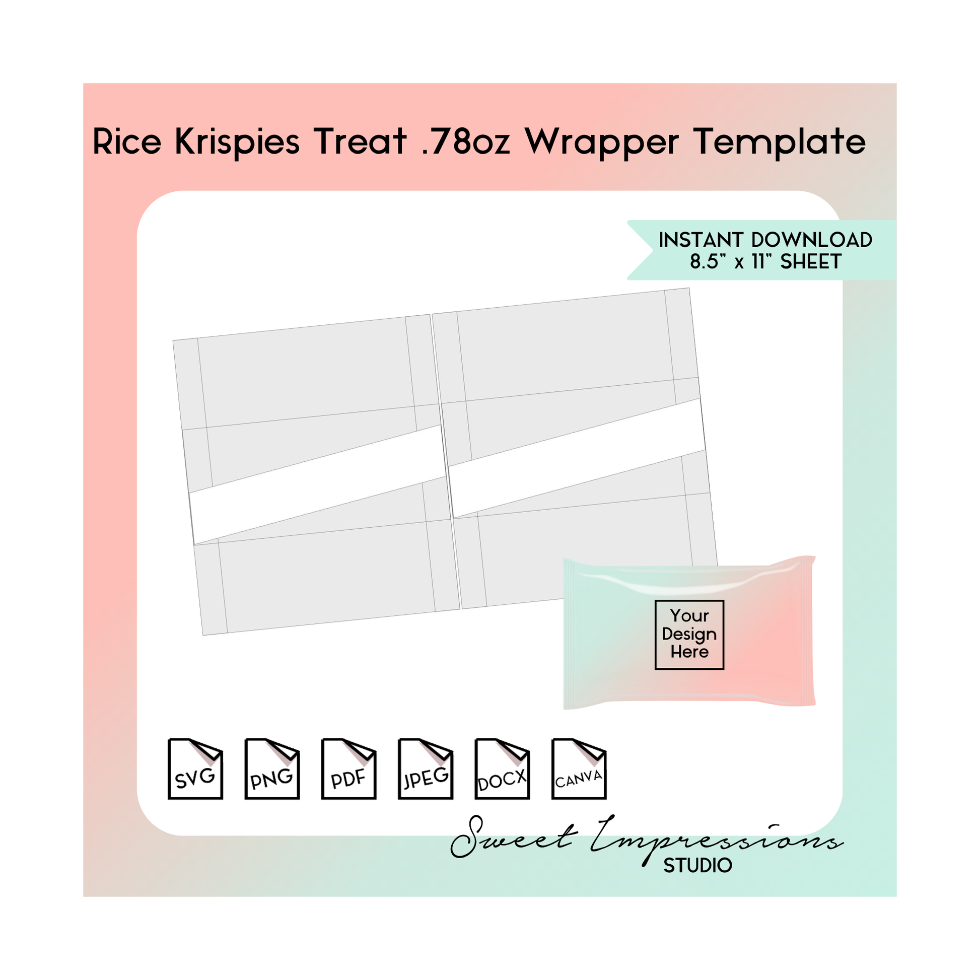 Rice Treat Wrapper Template | Blank Template | svg, png,pdf, jpeg, docx, canva | DIY Printable | .78oz Treat Size