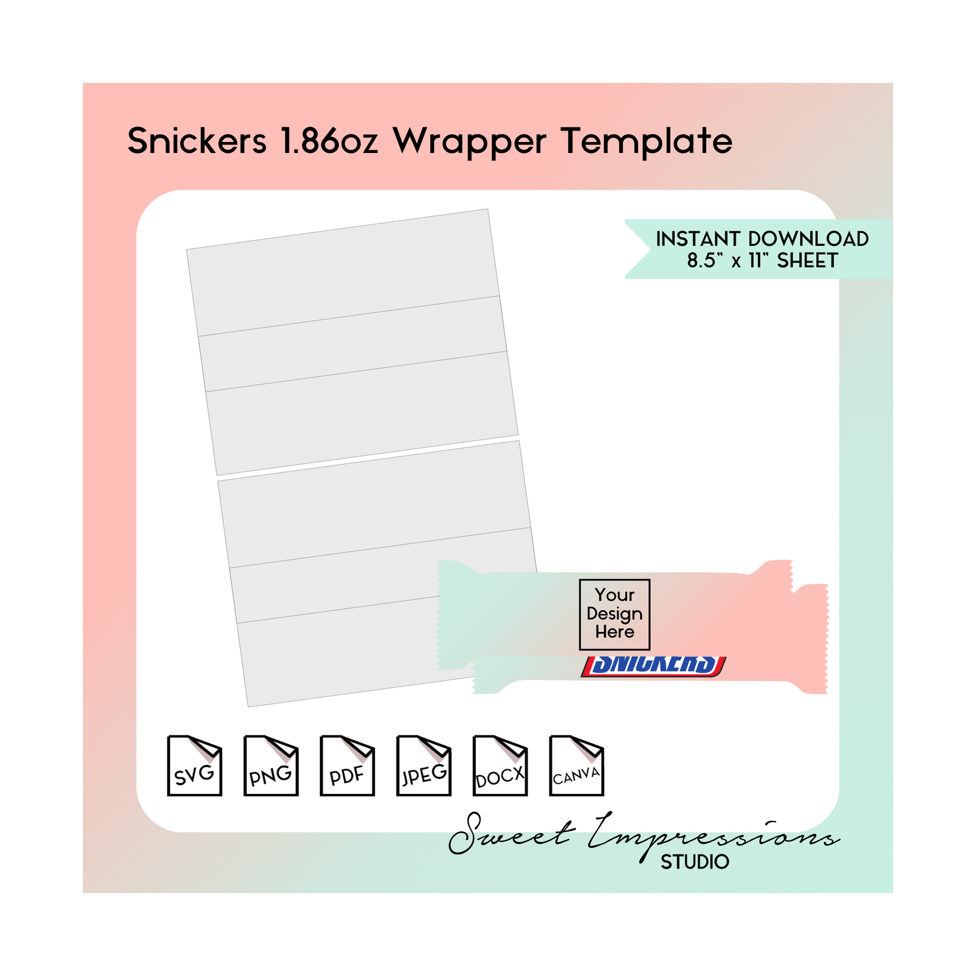 Snickers Bar Wrapper Template | Blank Template | svg, png,pdf, jpeg, docx, canva | DIY Printable | Standard 1.86oz Size | INSTANT DOWNLOAD