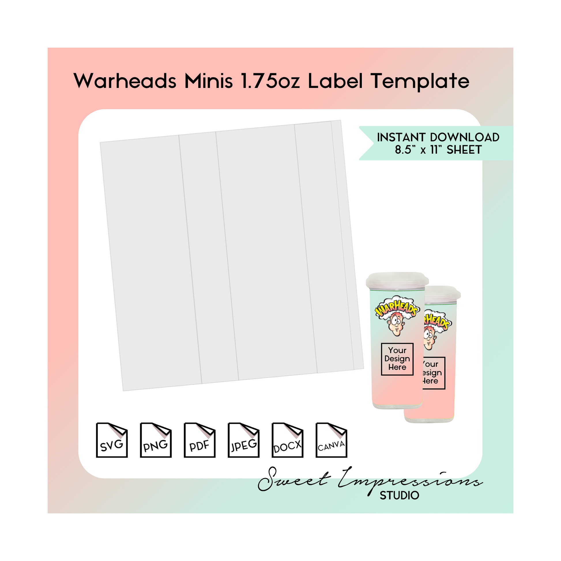 Warheads Sour Minis Candy Label Template | Blank Template | svg, png,pdf, jpeg, docx, canva | DIY Printable | 1.75 oz Size | INSTANT FILE