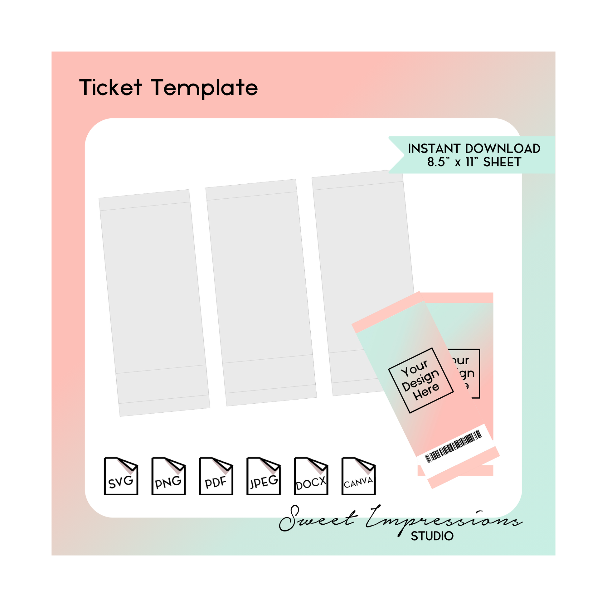 Ticket Template | Blank Template | svg, png,pdf, jpeg, docx, canva | DIY Printable | Invitation | Vacation Ticket | INSTANT FILE
