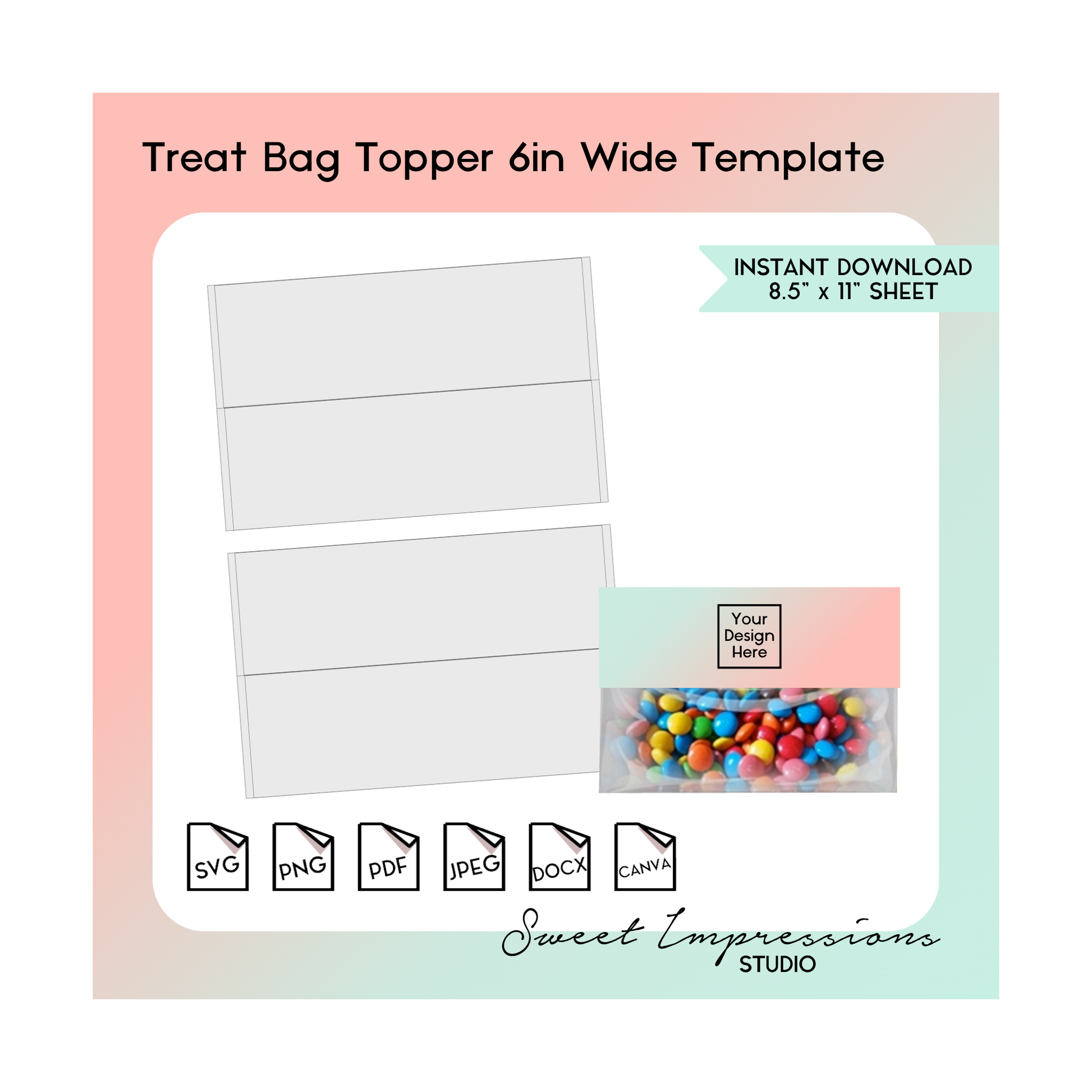 Treat Bag Topper Template | Blank Template | svg, png,pdf, jpeg, docx, canva | DIY Printable