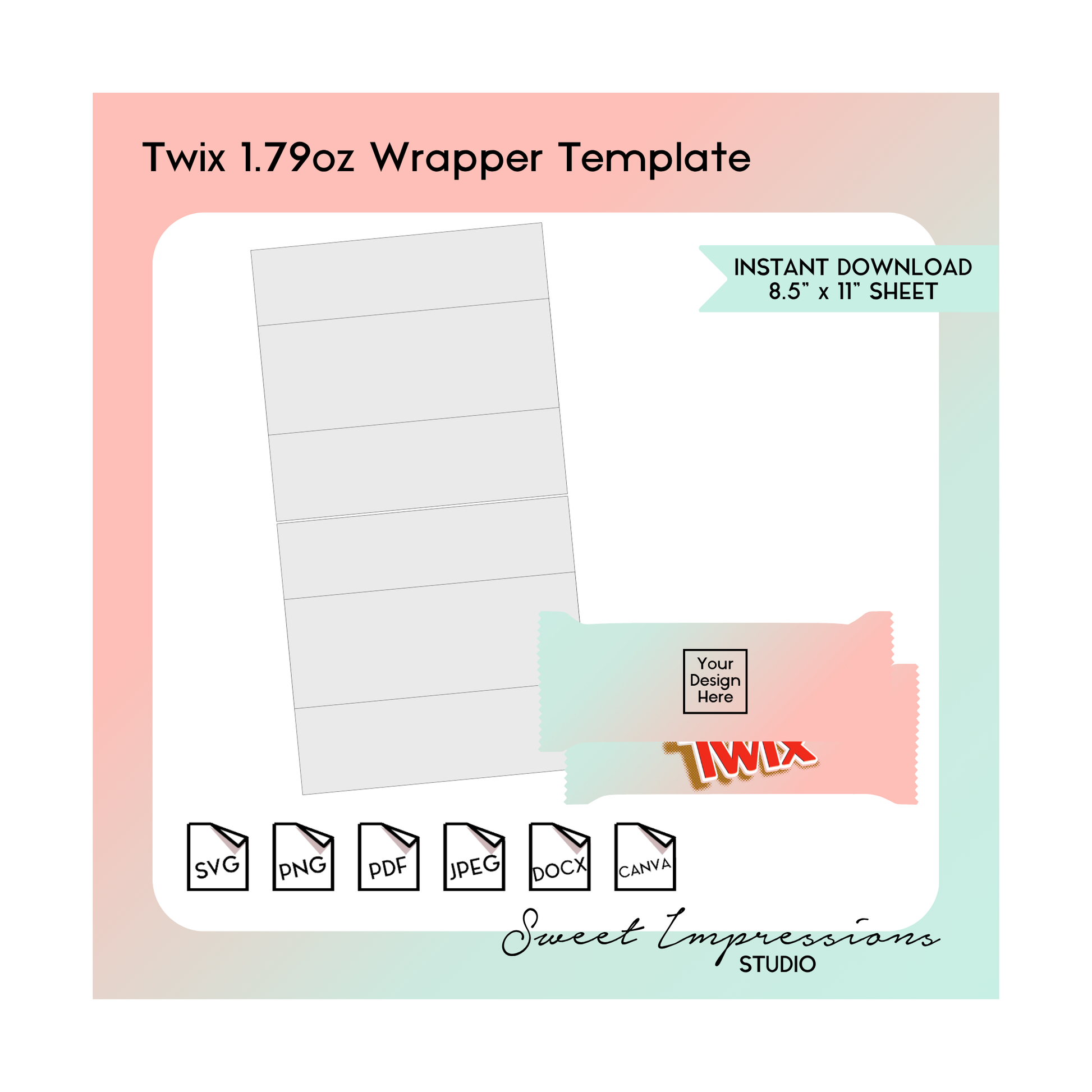 Twix Bar Wrapper Template | Blank Template | svg, png,pdf, jpeg, docx, canva | DIY Printable | Standard 1.79oz Size | INSTANT DOWNLOAD