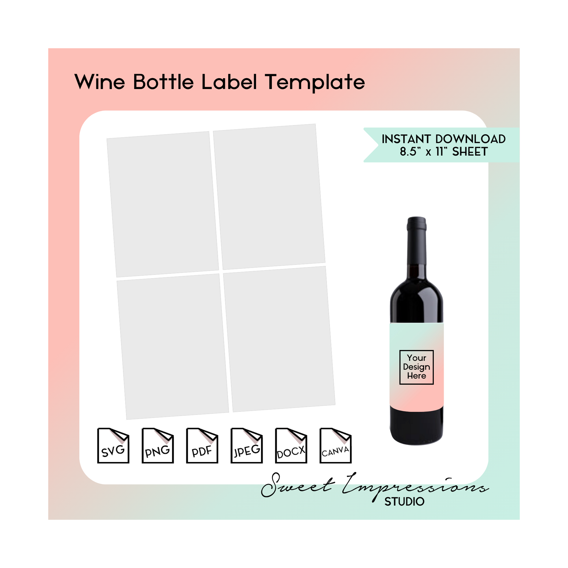 Wine Bottle Label Template | Blank Template | svg, png,pdf, jpeg, docx, canva | DIY Printable | Standard Bottle Size | INSTANT DOWNLOAD