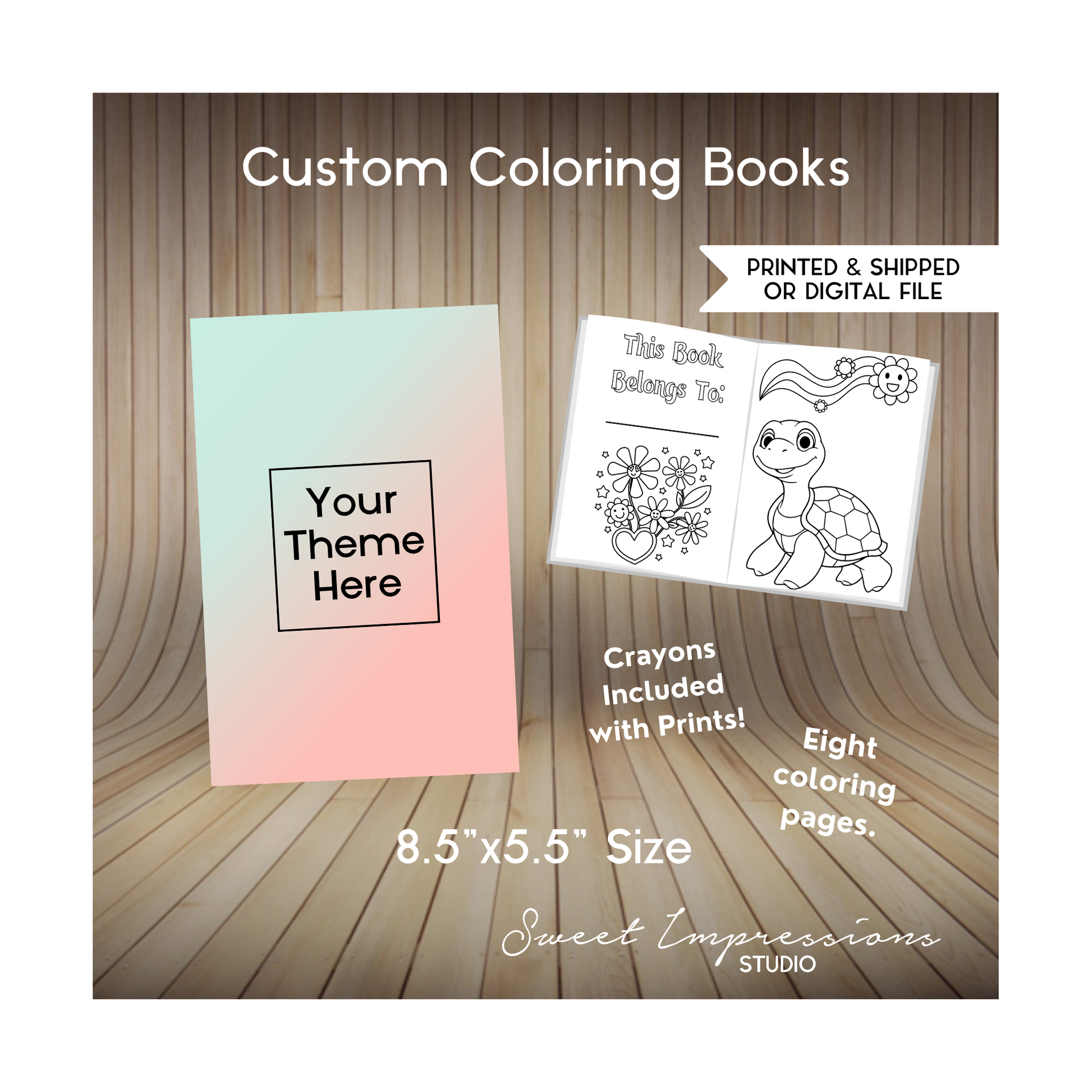Coloring Books | Personalized Prints or Digital File | Birthday Party Favor | Custom Party Favors | Printable | 8.5in x 5.5in |ANY THEME