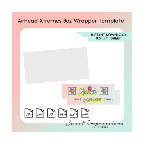 Airhead Xtreme Candy Wrapper Template | Blank Template | svg, png,pdf, jpeg, docx, canva | DIY Printable | .55oz Standard Size