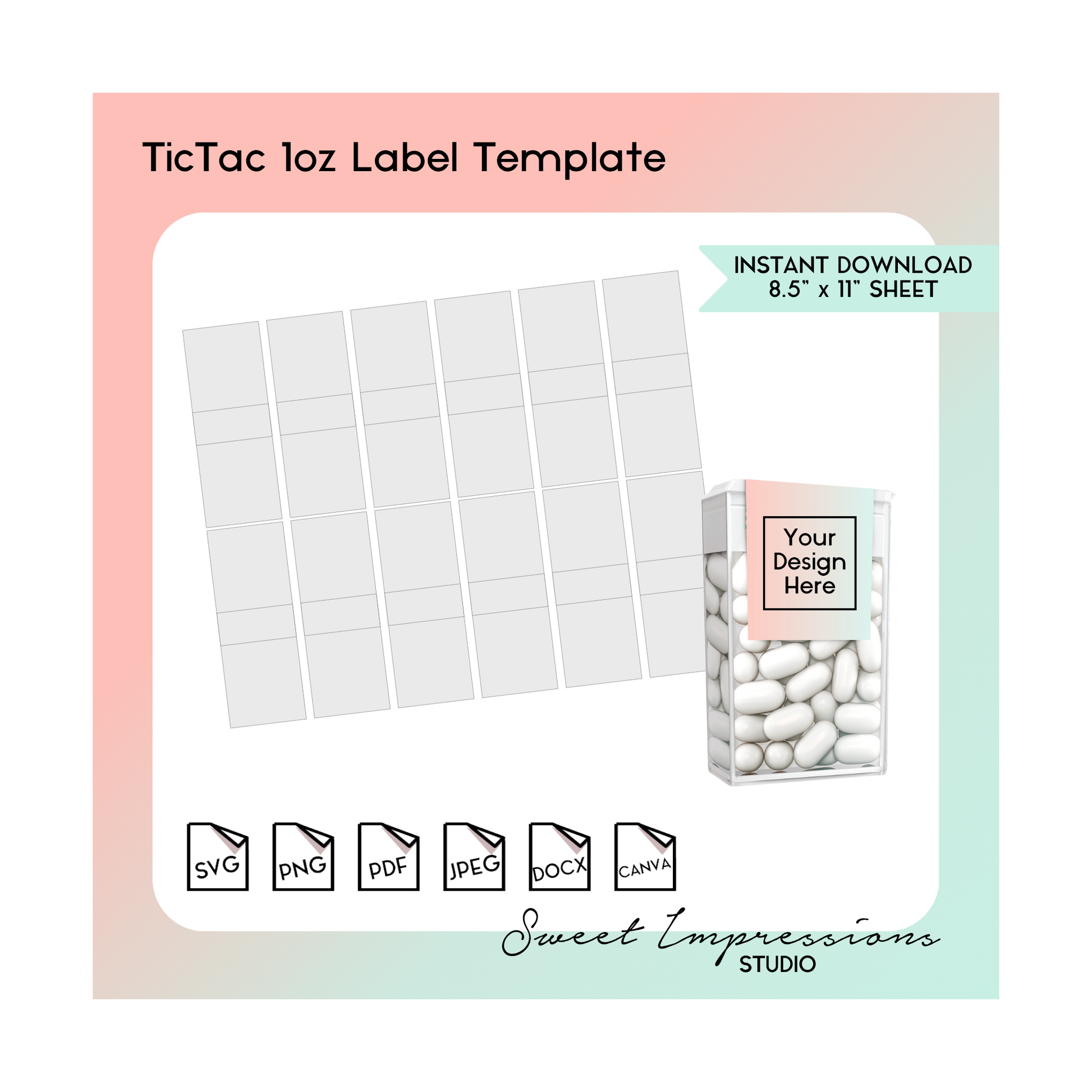 TicTac Label Template | Blank Template | svg, png,pdf, jpeg, docx, canva | DIY Printable | 1oz Size | INSTANT DOWNLOAD