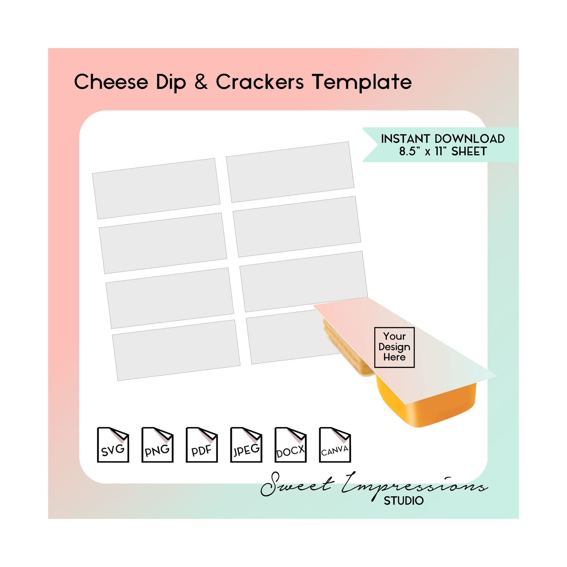 Cheese Dip & Crackers Label Template | Blank Template | svg, png,pdf, jpeg, docx, canva | DIY Printable | .95oz Package Size | INSTANT FILE