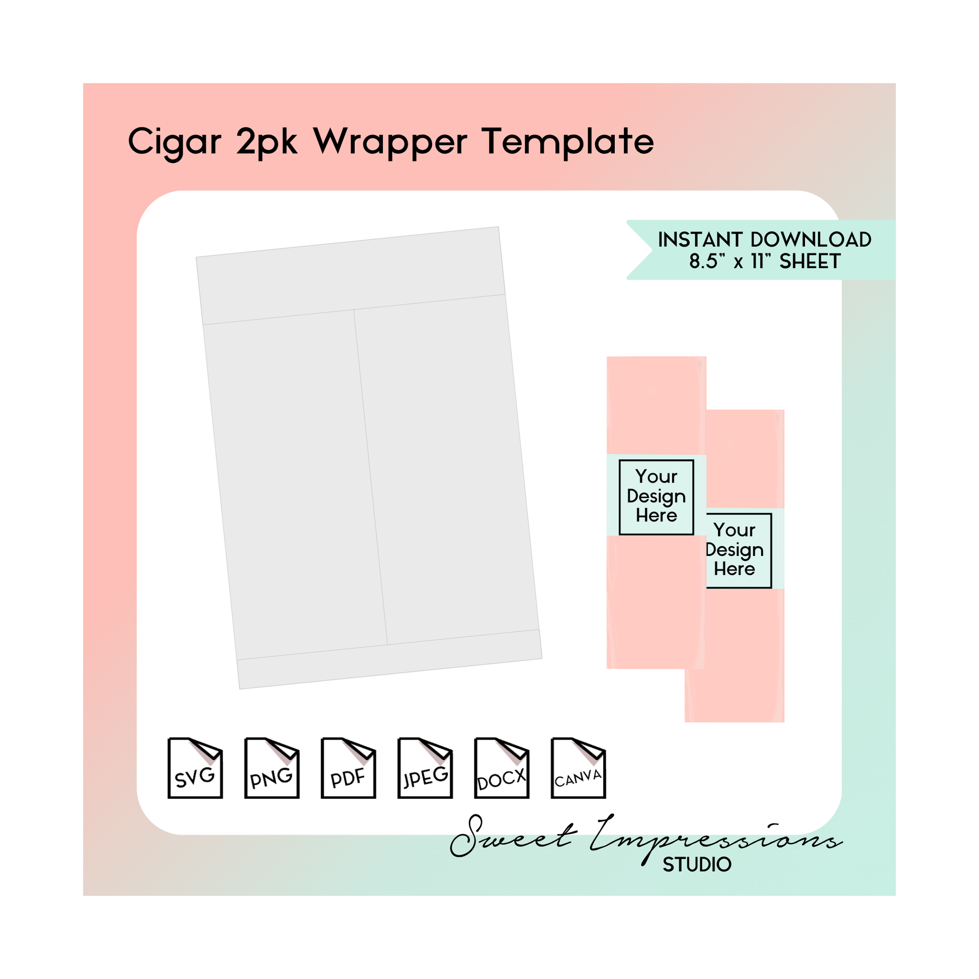 Cigar Wrapper Template | Blank Template | svg, png,pdf, jpeg, docx, canva | DIY Printable | 2 Pack Size | INSTANT DOWNLOAD