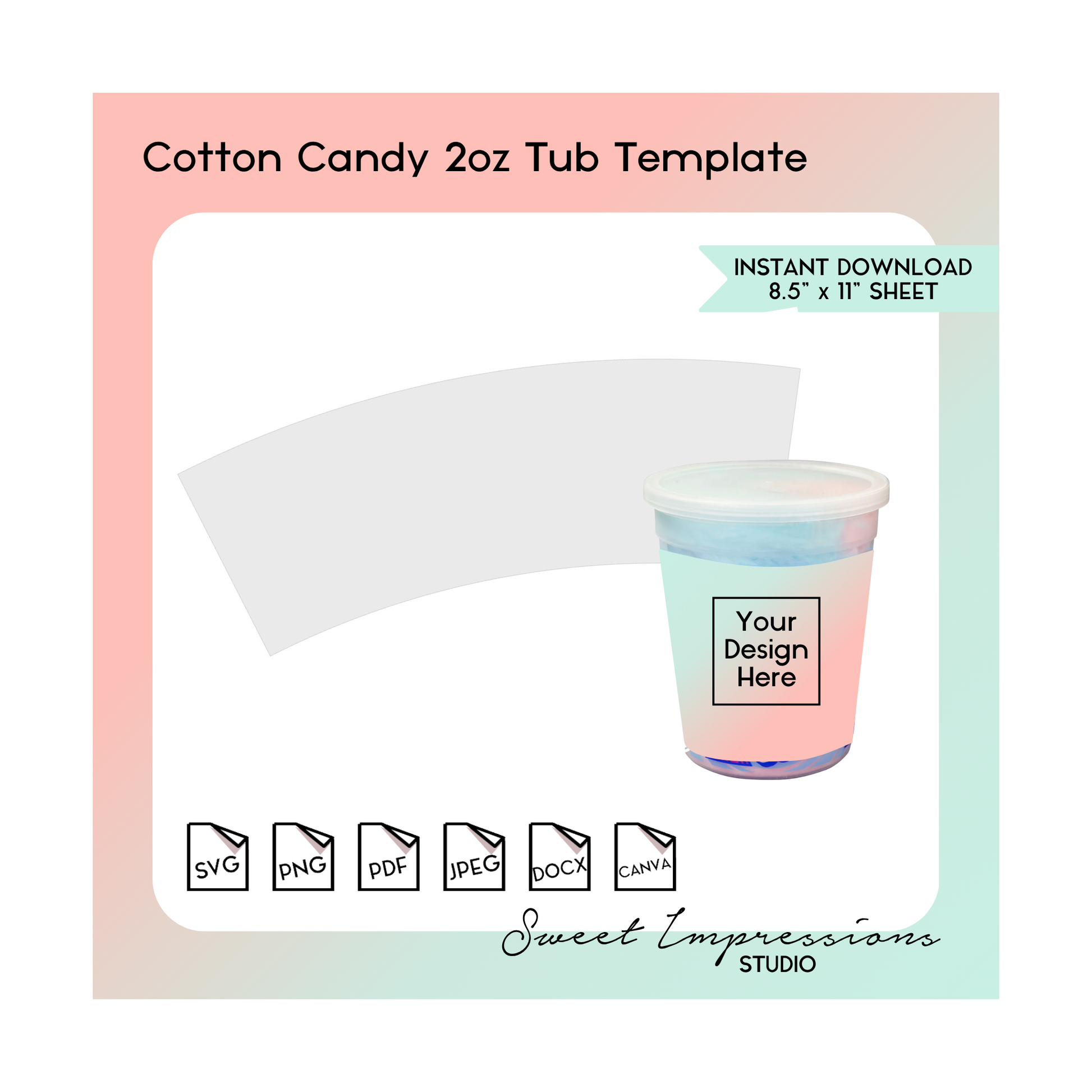 Cotton Candy Tub Wrapper Template | Blank Template | svg, png,pdf, jpeg, docx, canva | DIY Printable | 2oz Tub Size | INSTANT DOWNLOAD