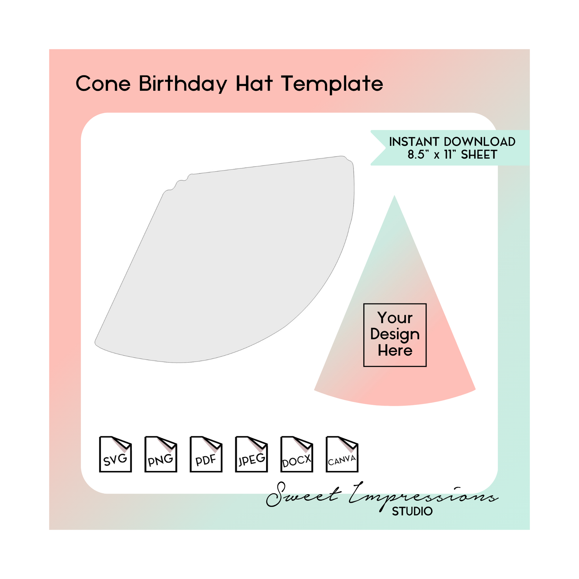 Cone Birthday Hat Template | Blank Template | svg, png,pdf, jpeg, docx, canva | DIY Printable | INSTANT DOWNLOAD