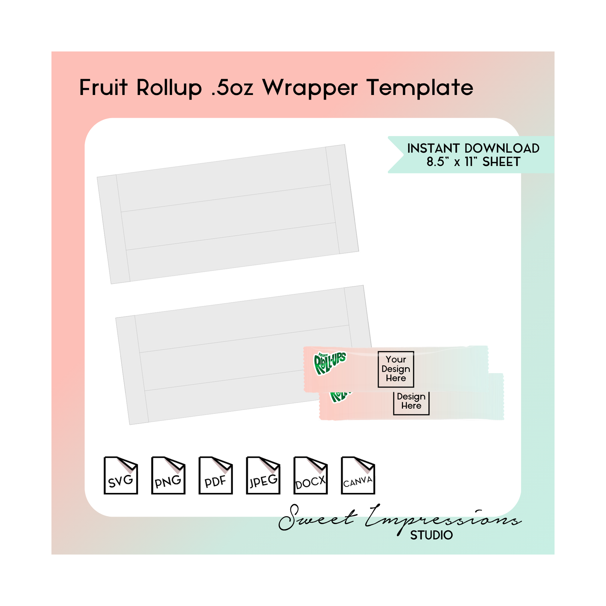 Fruit Rollups Wrapper Template | Blank Template | svg, png,pdf, jpeg, docx, canva | DIY Printable | .5oz Size | INSTANT DOWNLOAD