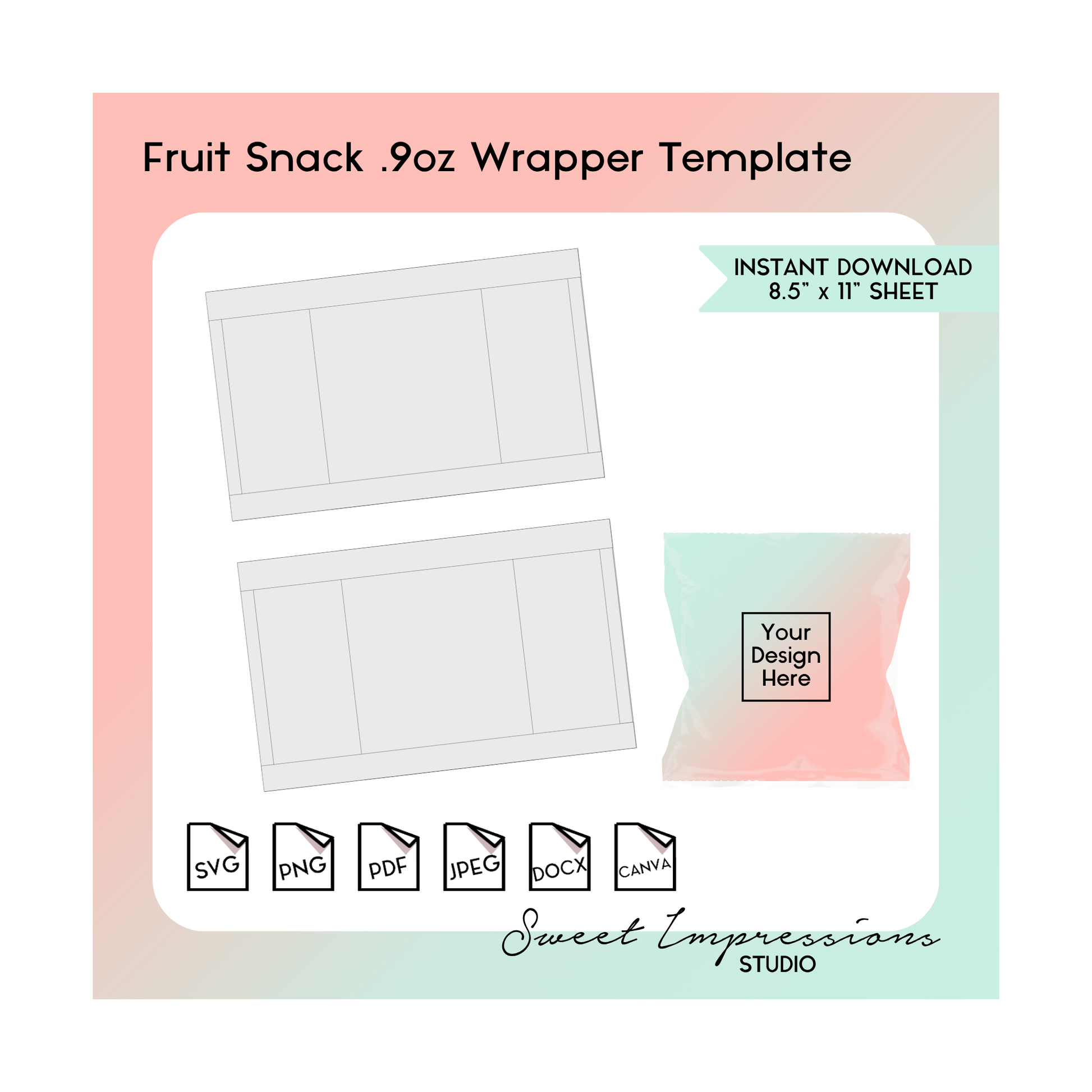Fruit Snack Wrapper Template | Blank Template | svg, png,pdf, jpeg, docx, canva | DIY Printable | .9oz Snack Size | INSTANT DOWNLOAD