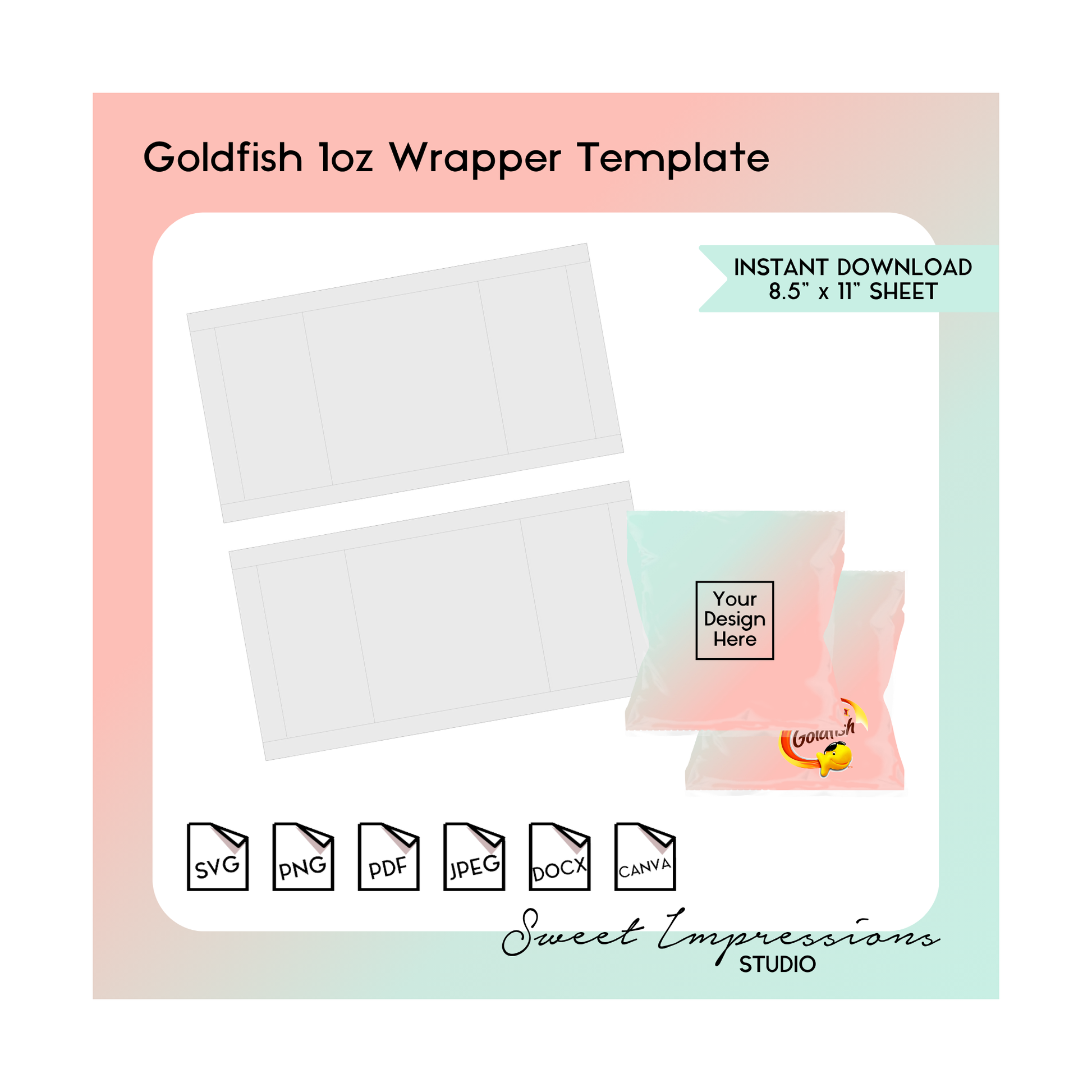 Goldfish Snack Wrapper Template | Blank Template | svg, png,pdf, jpeg, docx, canva | DIY Printable | 1oz Size | INSTANT DOWNLOAD