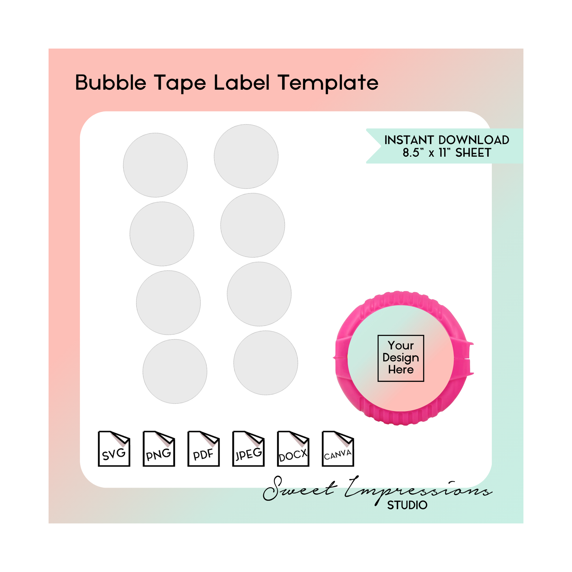 Bubble Gum Tape Template | Blank Template | svg, png,pdf, jpeg, docx, canva | DIY Printable | Standard Size | INSTANT DOWNLOAD