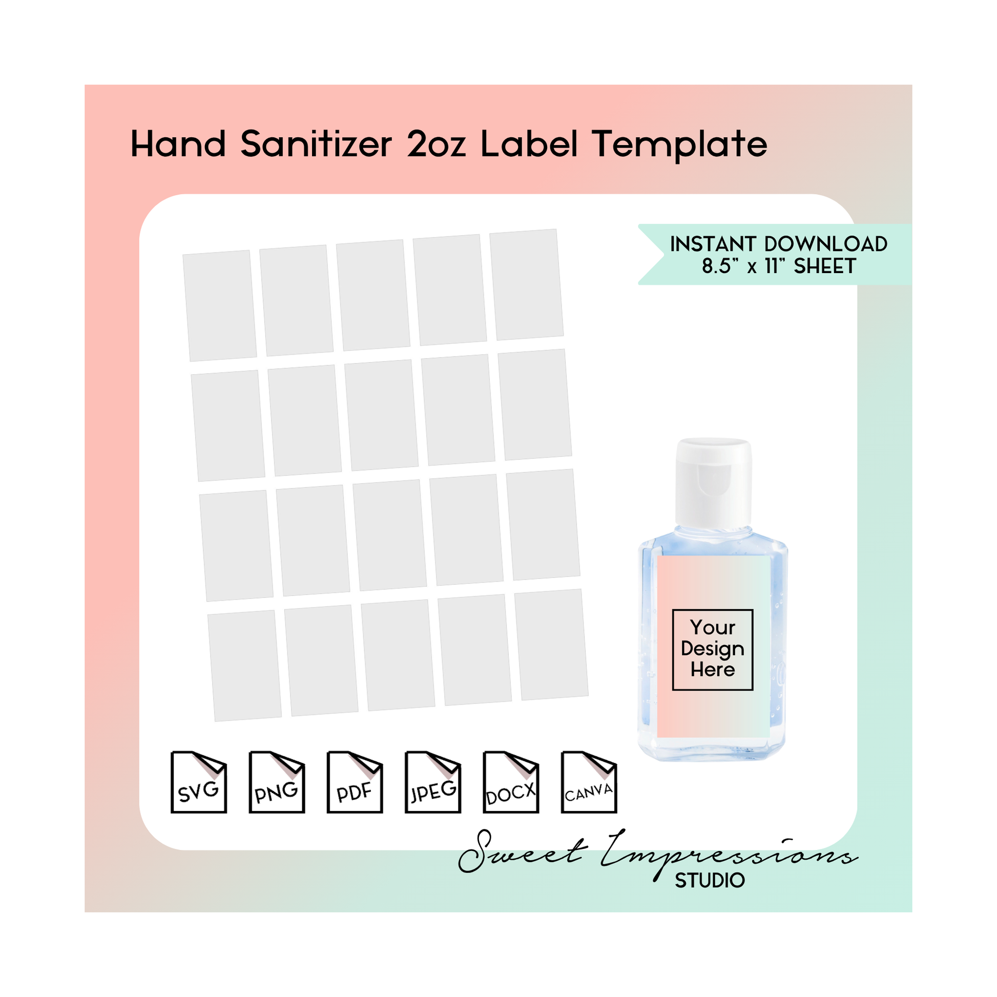 Hand Sanitizer Label Template | Blank Template | svg, png,pdf, jpeg, docx, canva | DIY Printable | 2oz Size | INSTANT DOWNLOAD