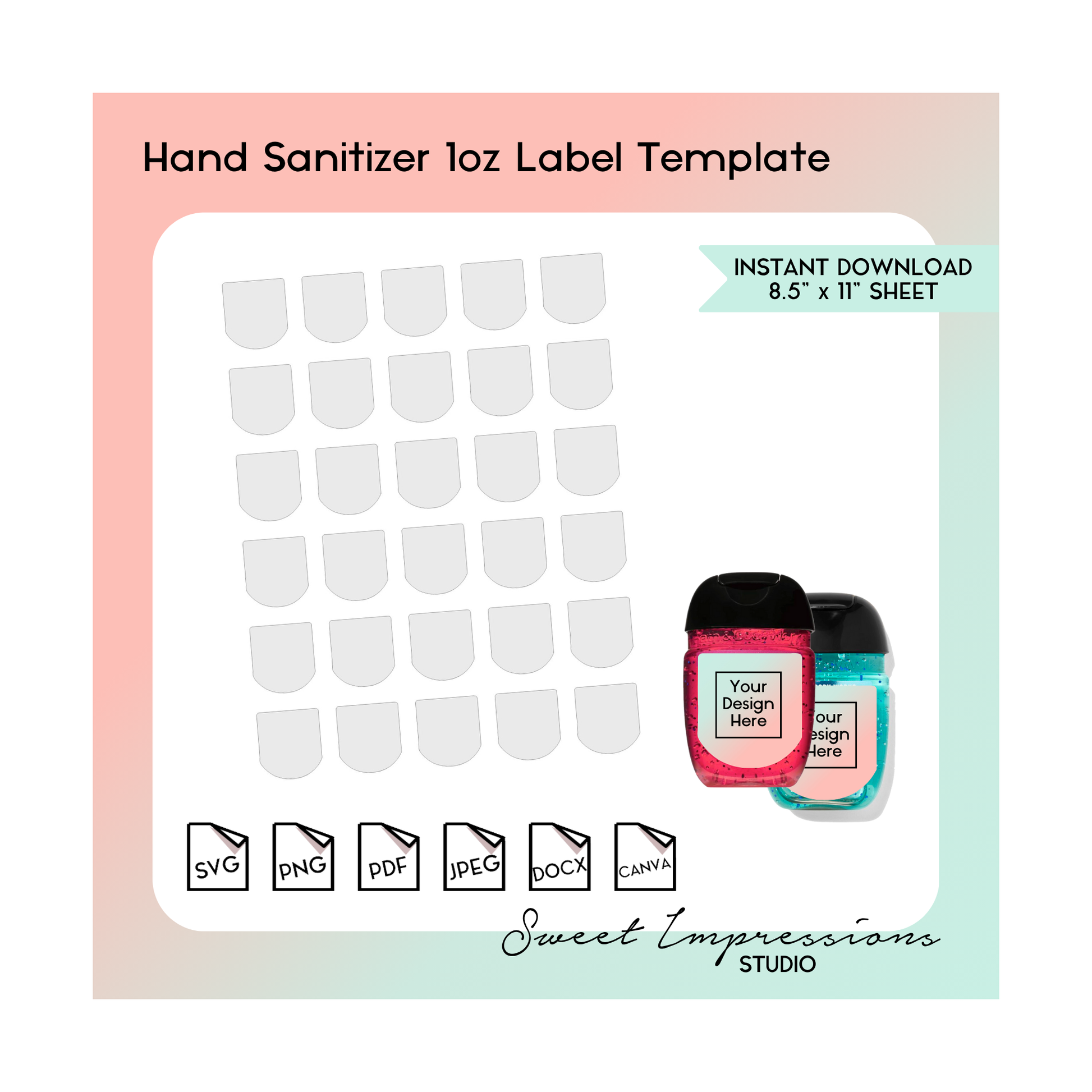 Hand Sanitizer Template | Blank Template | svg, png,pdf, jpeg, docx, canva | DIY Printable | 1oz Size | INSTANT DOWNLOAD