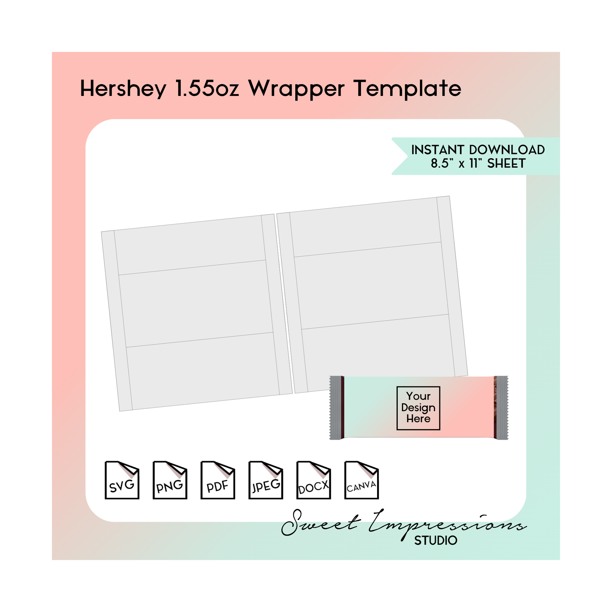 Hershey Bar Wrapper Template | Blank Template | svg, png,pdf, jpeg, docx, canva | DIY Printable | Standard 1.55oz Size | INSTANT DOWNLOAD