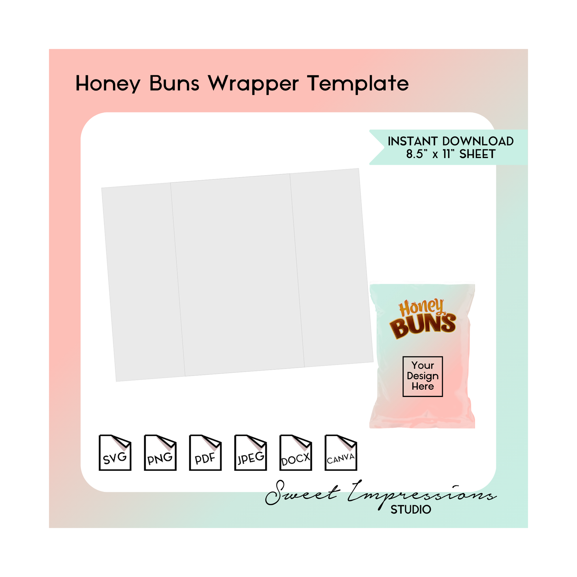 Honey Buns Wrapper Template | Blank Template | svg, png,pdf, jpeg, docx, canva | DIY Printable | Standard Size | INSTANT DOWNLOAD