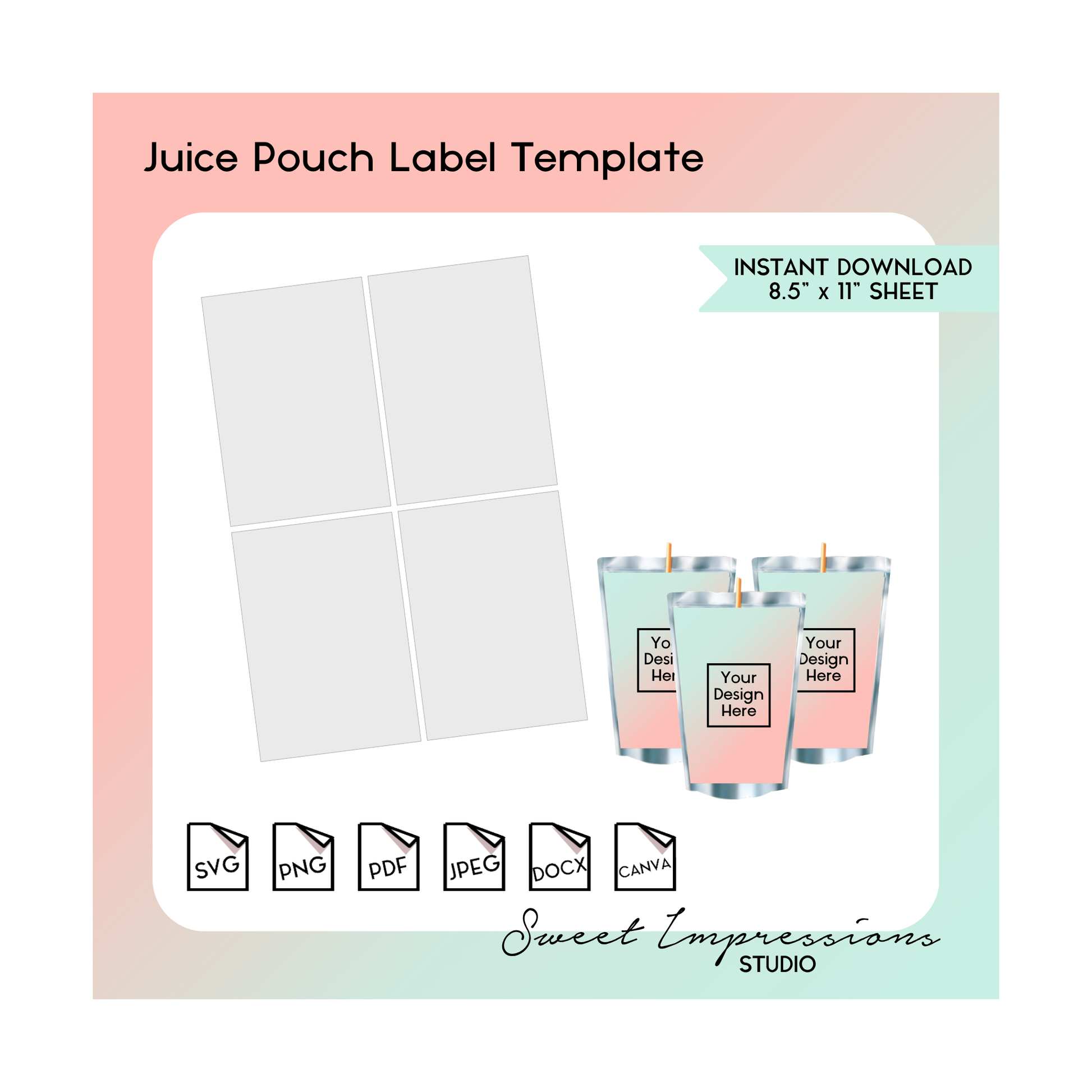 Juice Pouch Template | Blank Template | svg, png,pdf, jpeg, docx, canva | DIY Printable | Standard Juice Size | INSTANT DOWNLOAD