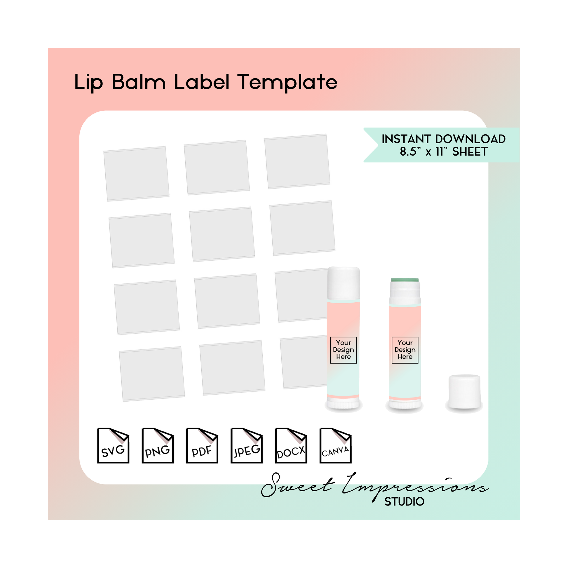 Lip Balm Label Template | Blank Template | svg, png,pdf, jpeg, docx, canva | DIY Printable | Standard Size | INSTANT DOWNLOAD