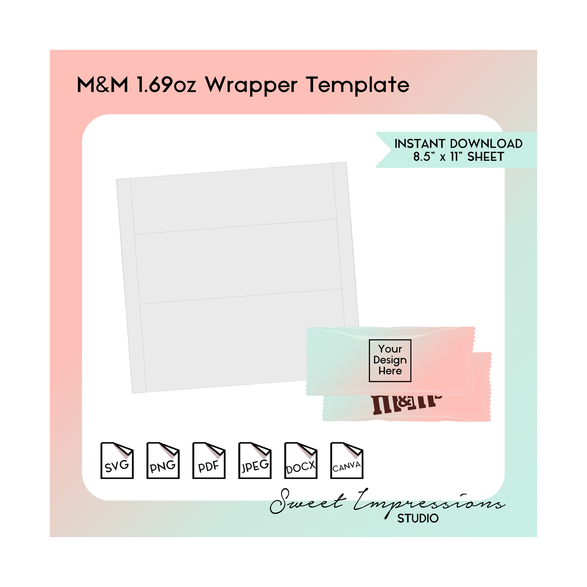 M&Ms Package Wrapper Template | Blank Template | svg, png,pdf, jpeg, docx, canva | DIY Printable | 1.69oz Size | INSTANT DOWNLOAD
