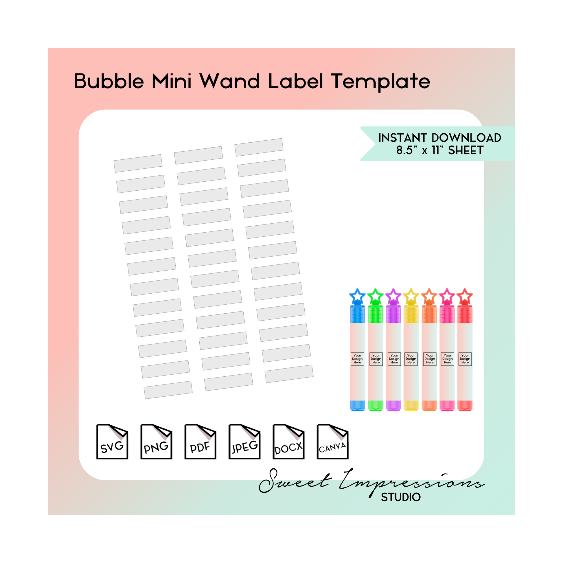 Mini Bubble Wand Label Template | Blank Template | svg, png,pdf, jpeg, docx, canva | DIY Printable | Mini Size | INSTANT DOWNLOAD