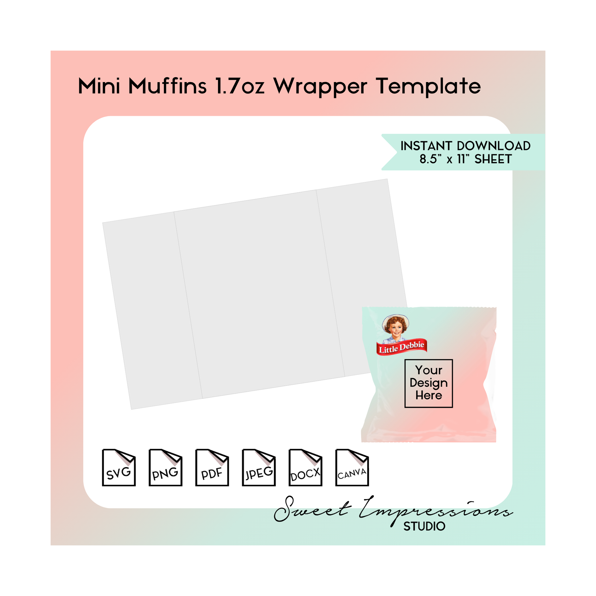 Mini Muffins Wrapper Template | Blank Template | svg, png,pdf, jpeg, docx, canva | DIY Printable | 1.7oz Size | INSTANT DOWNLOAD