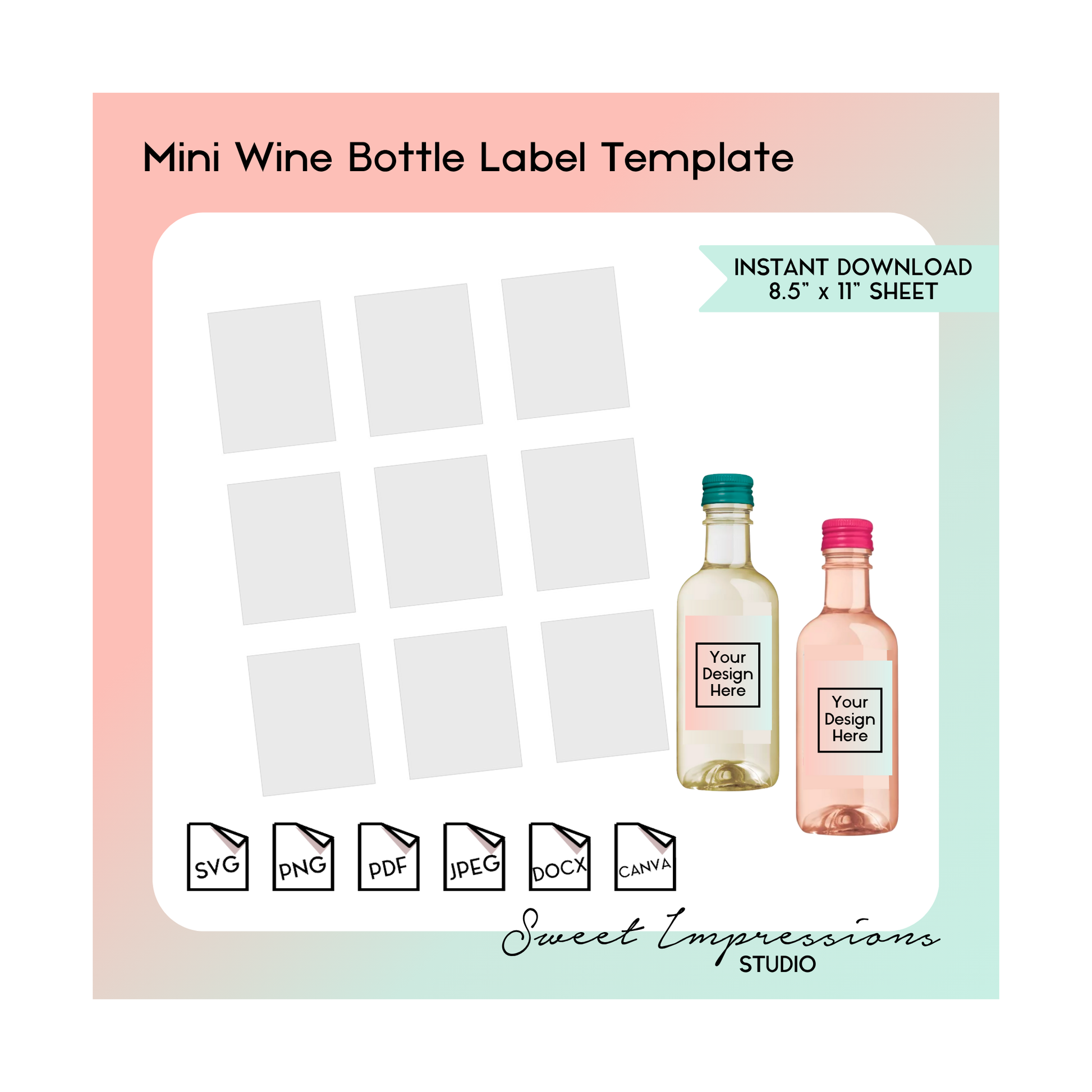Mini Wine Bottle Label Template | Blank Template | svg, png,pdf, jpeg, docx, canva | DIY Printable | Mini Bottle Size | INSTANT DOWNLOAD