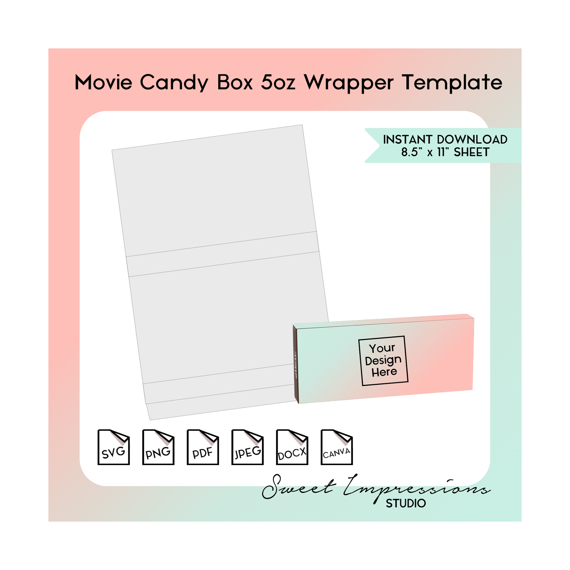 Movie Candy Box Wrapper Template | Blank Template | svg, png,pdf, jpeg, docx, canva | DIY Printable | 5oz Box Size | INSTANT DOWNLOAD