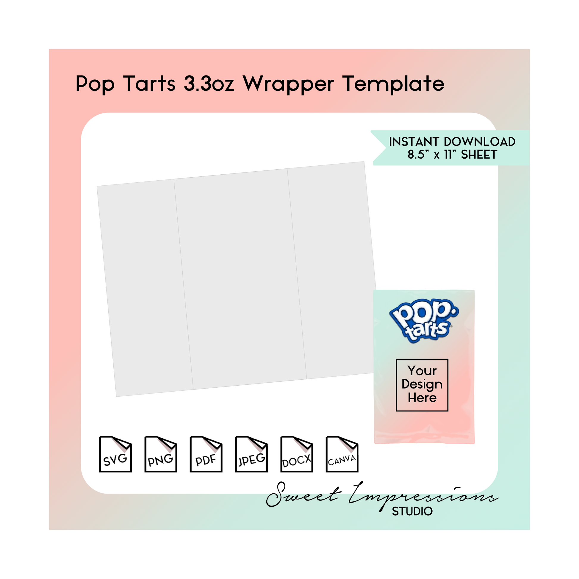 Pop Tarts Wrapper Template | Blank Template | svg, png,pdf, jpeg, docx, canva | DIY Printable | 3.3oz Size