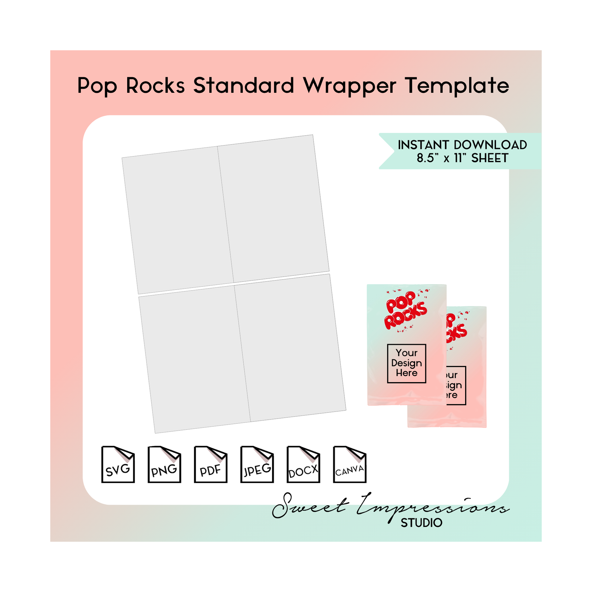 Pop Rocks Popping Candy Wrapper Template | Blank Template | svg, png,pdf, jpeg, docx, canva | DIY Printable | Standard Size | INSTANT DOWNLOAD