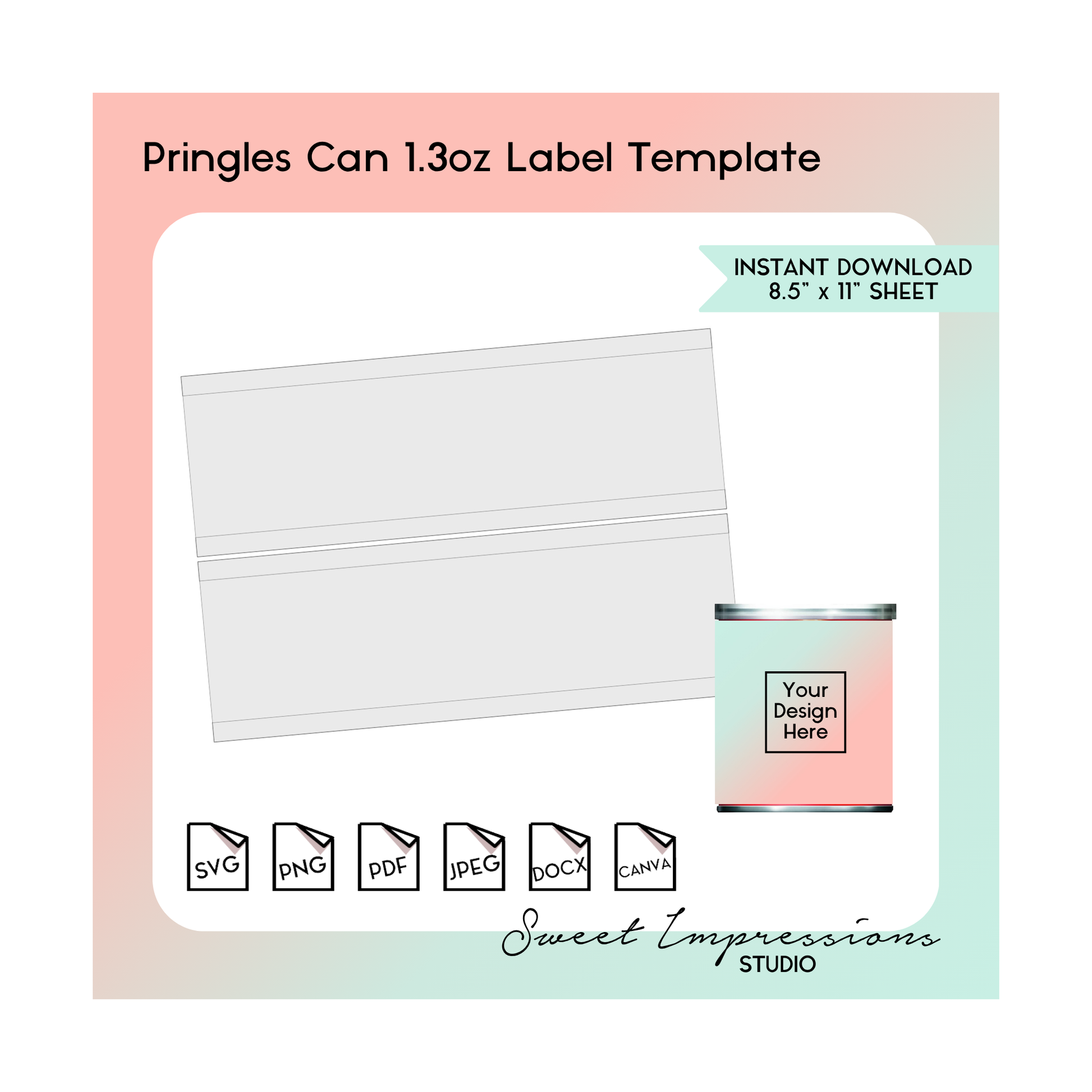 Pringles Can Wrapper Template | Blank Template | svg, png,pdf, jpeg, docx, canva | DIY Printable | 1.3oz Can Size | INSTANT DOWNLOAD