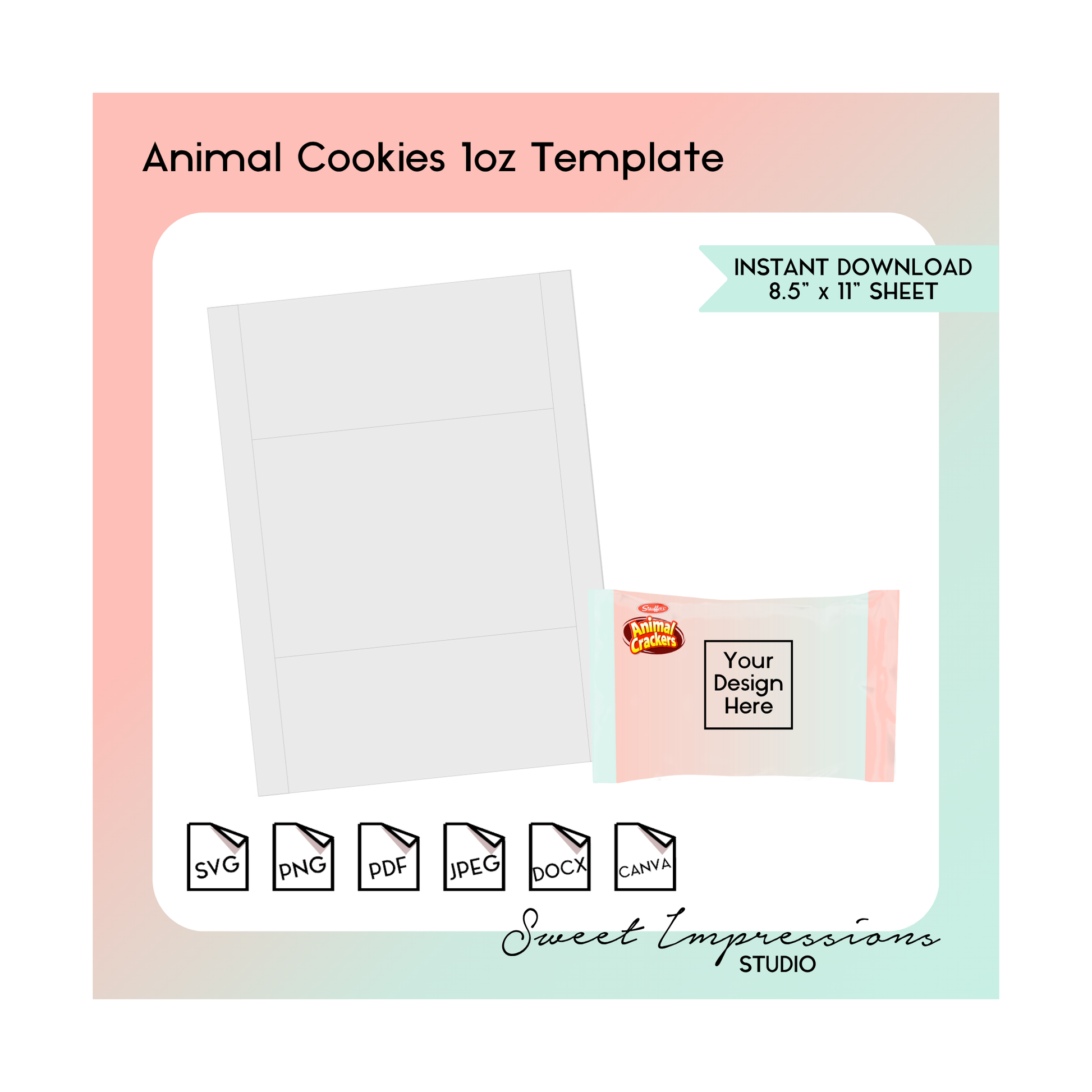 Animal Cookies Wrapper Template | Blank Template | svg, png,pdf, jpeg, docx, canva | DIY Printable | 1oz Package Size | INSTANT DOWNLOAD