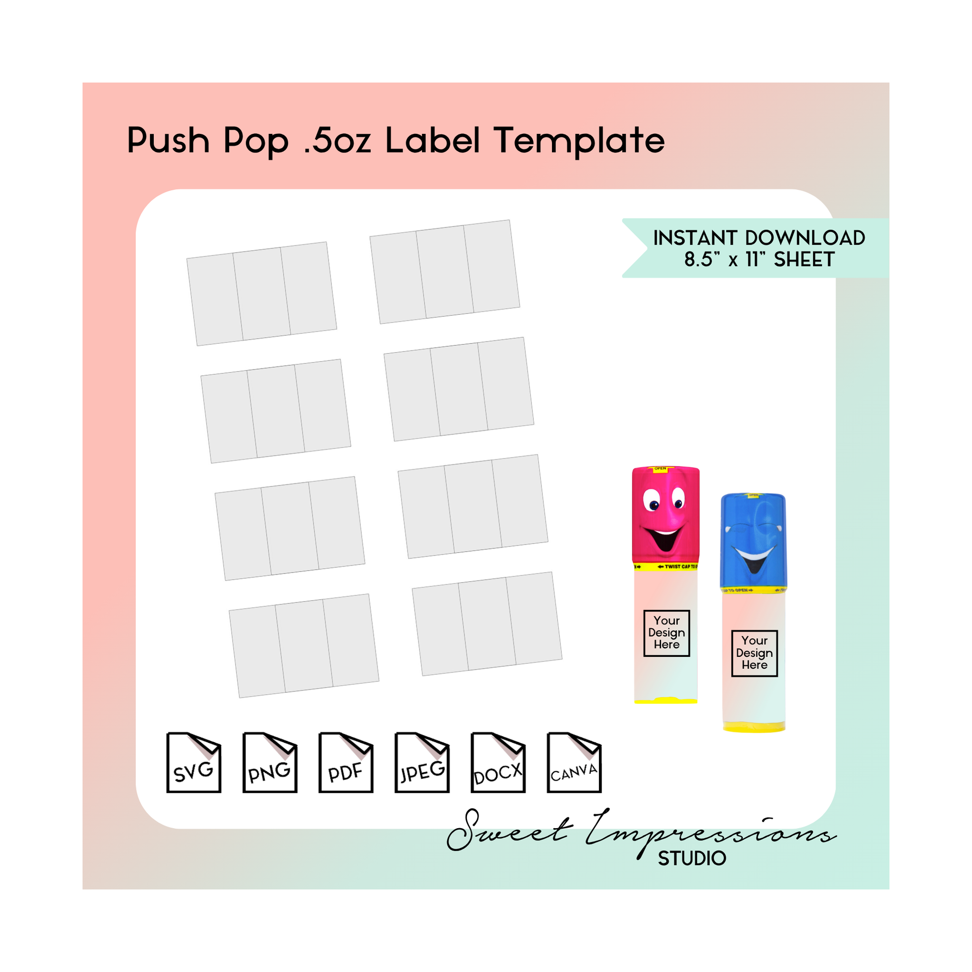 Push Pop Wrapper Template | Blank Template | svg, png,pdf, jpeg, docx, canva | DIY Printable | .5oz Size | INSTANT DOWNLOAD