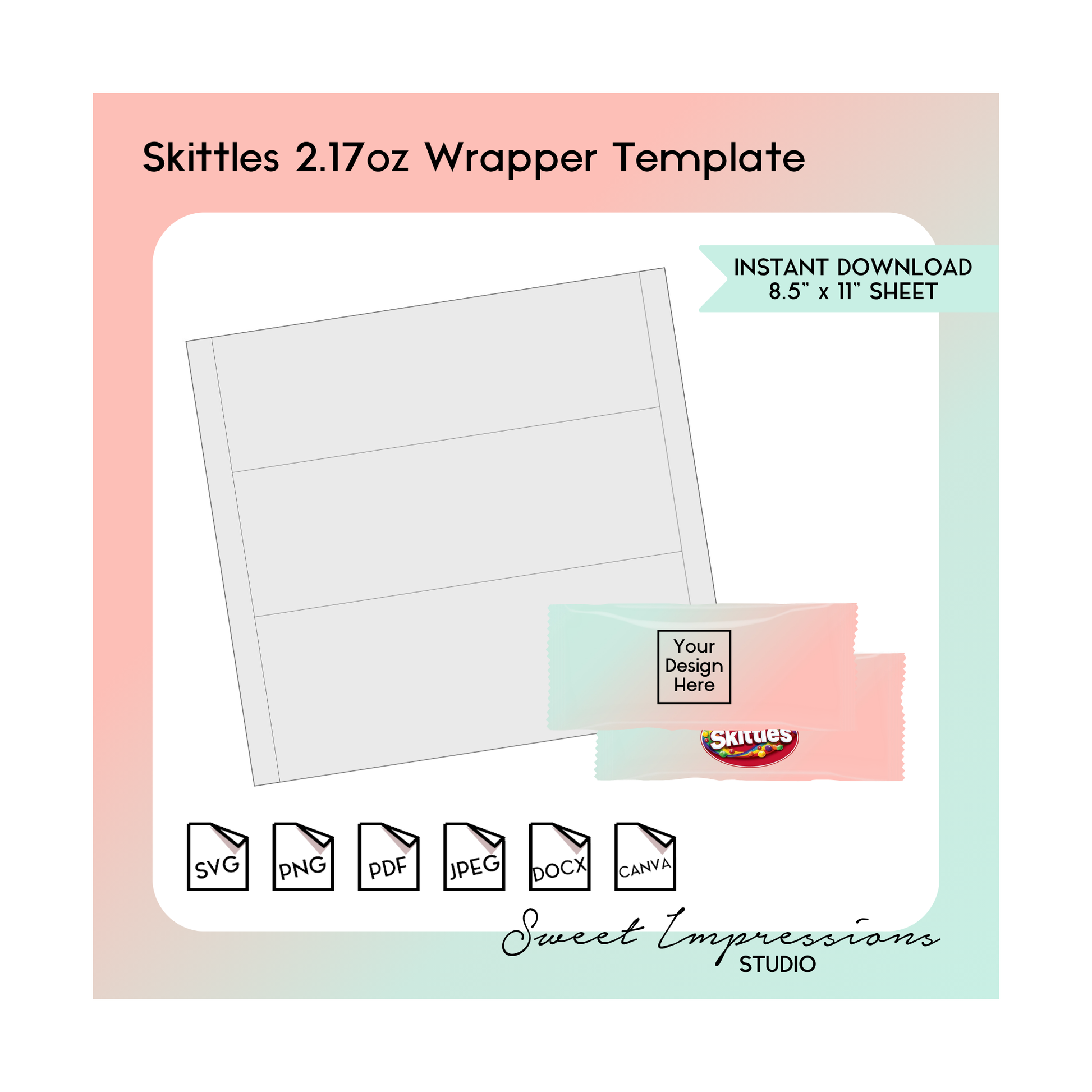 Skittles Wrapper Template | Blank Template | svg, png,pdf, jpeg, docx, canva | DIY Printable | 2.17oz Bag Size | INSTANT DOWNLOAD