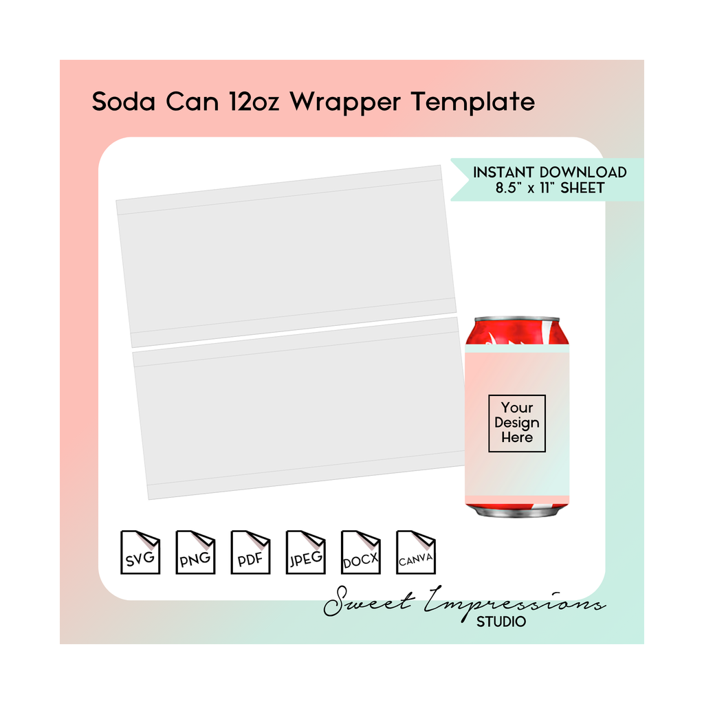 Soda Can Wrapper Template | Blank Template | svg, png,pdf, jpeg, docx, canva | DIY Printable | 12oz Can Size | INSTANT DOWNLOAD