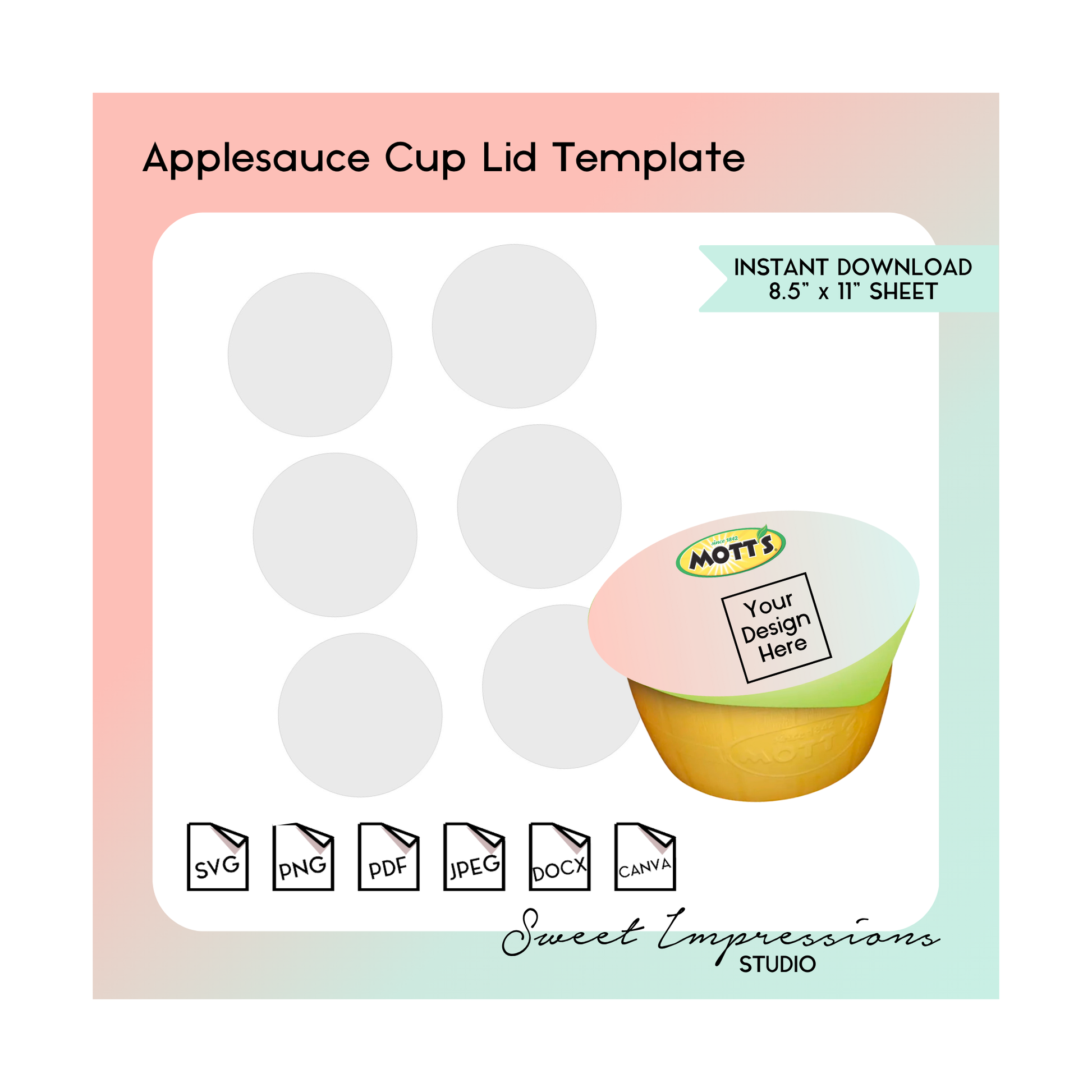 Applesauce Cup Lid Sticker Template | Blank Template | svg, png,pdf, jpeg, docx, canva | DIY Printable | 4oz Cup Size | INSTANT DOWNLOAD