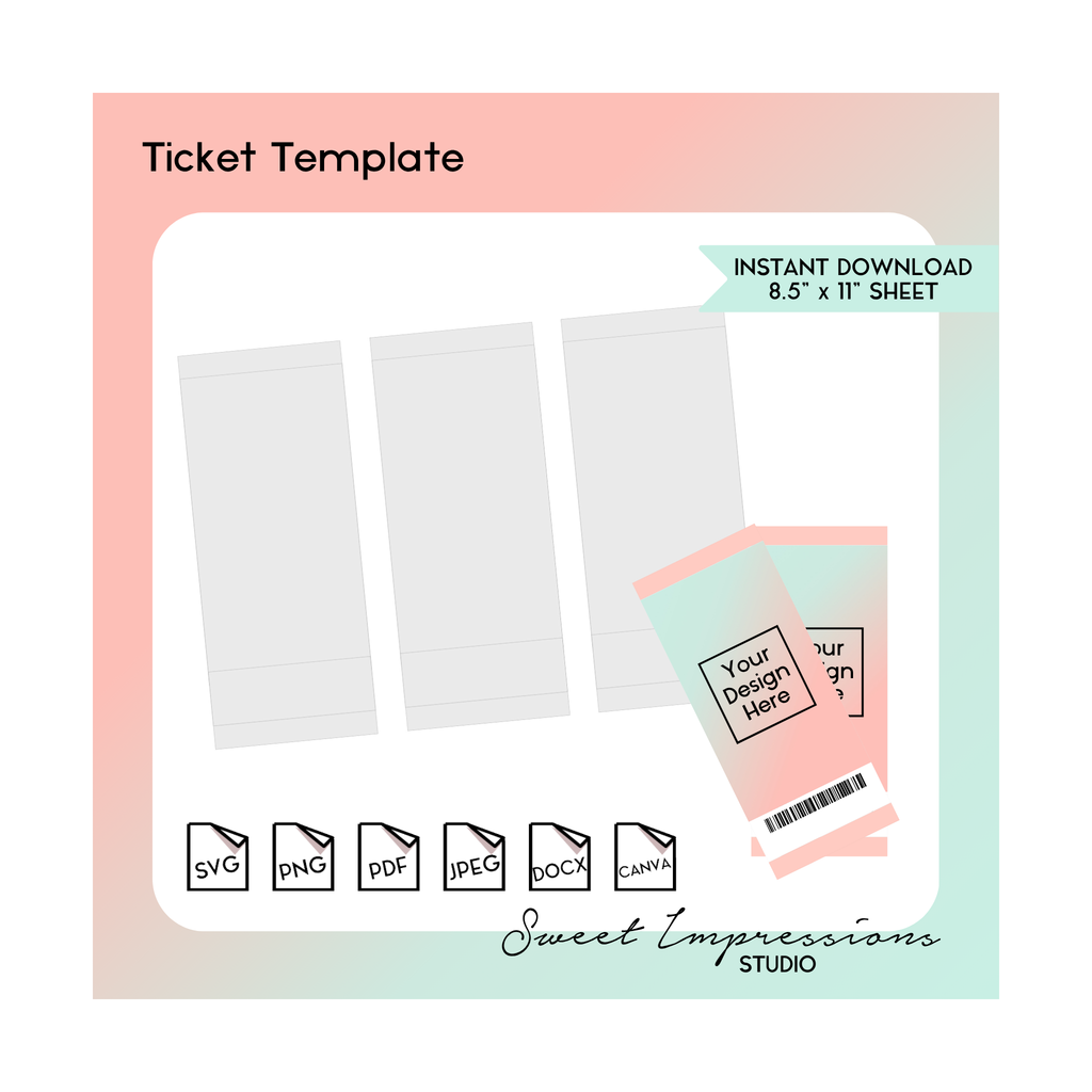 Ticket Template | Blank Template | svg, png,pdf, jpeg, docx, canva | DIY Printable | Invitation | Vacation Ticket | INSTANT FILE
