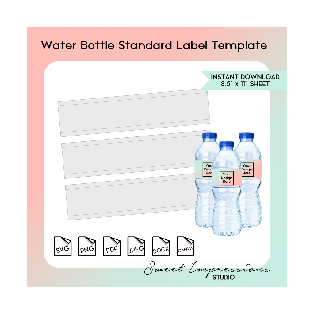 Water Bottle Wrapper Template | Blank Template | svg, png,pdf, jpeg, docx, canva | DIY Printable | Standard 16.9oz Bottle Size | INSTANT
